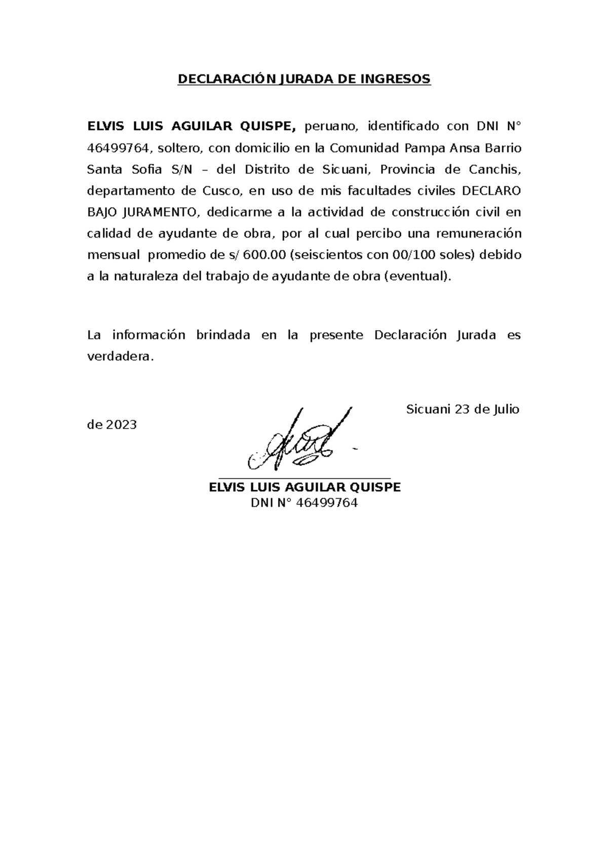 Declaracion Jurada Modelo En Formatos Word Y Pdf Images