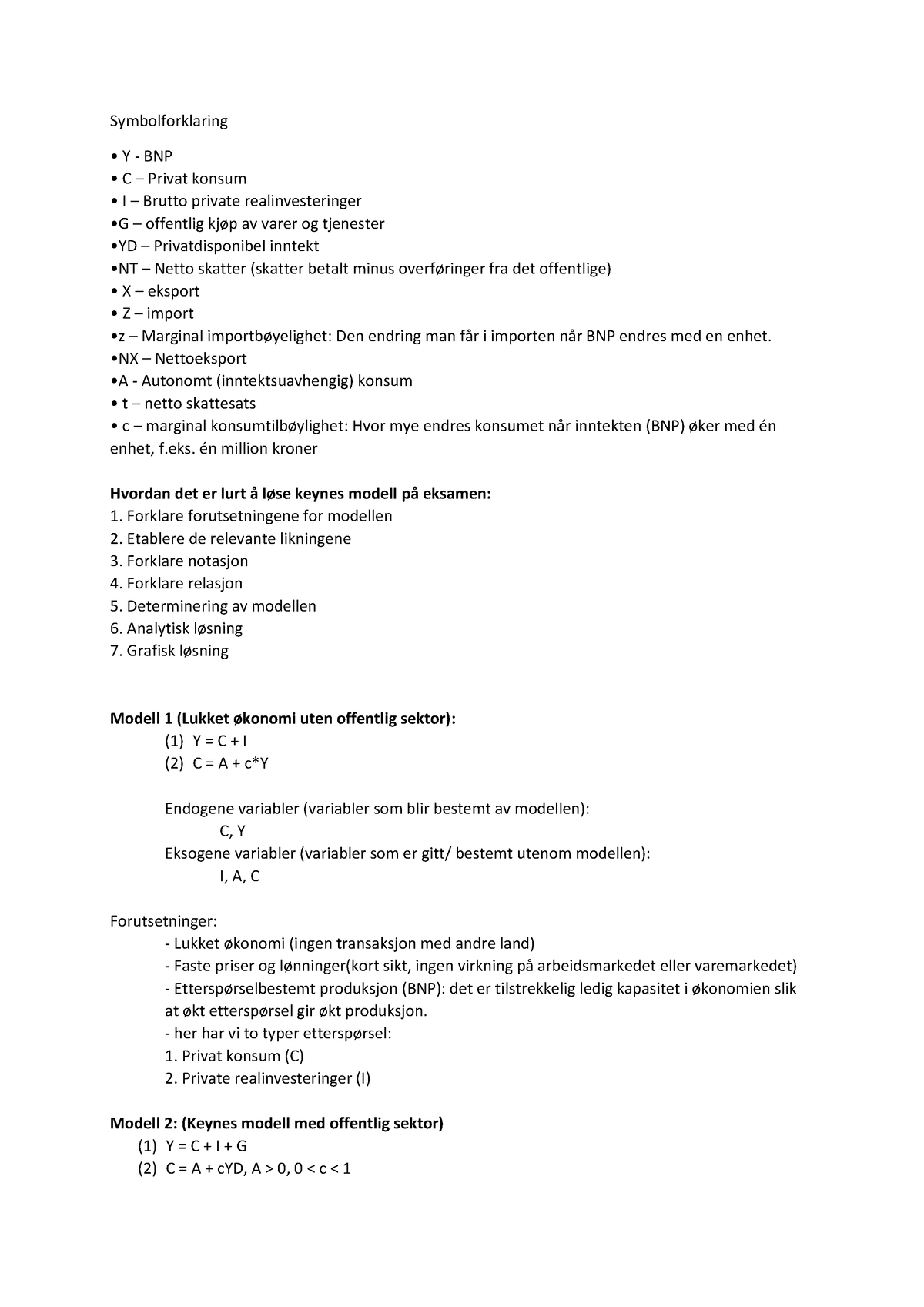 Keynes Modeller - Hjelpedokument Sumfunnsøkonom - Symbolforklaring Y ...