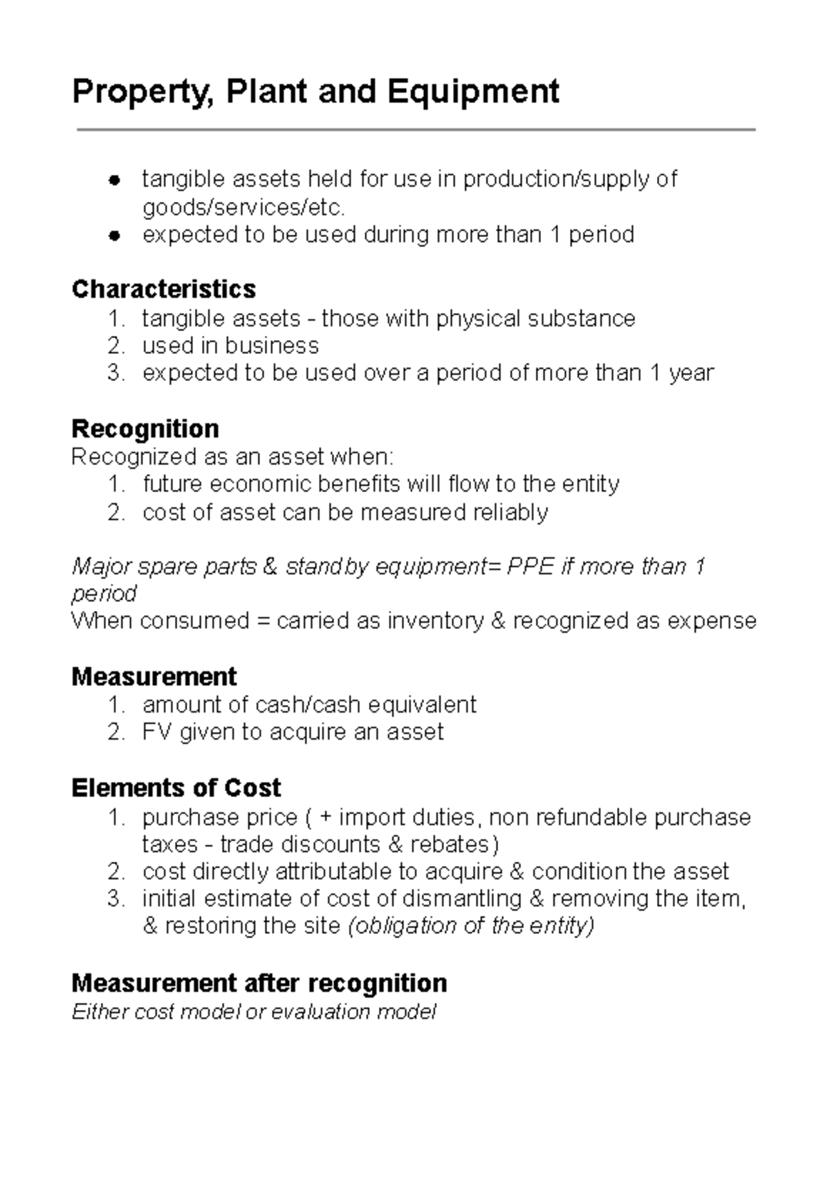 ACCA106 Notes - Property, Plant and Equipment tangible assets held for ...