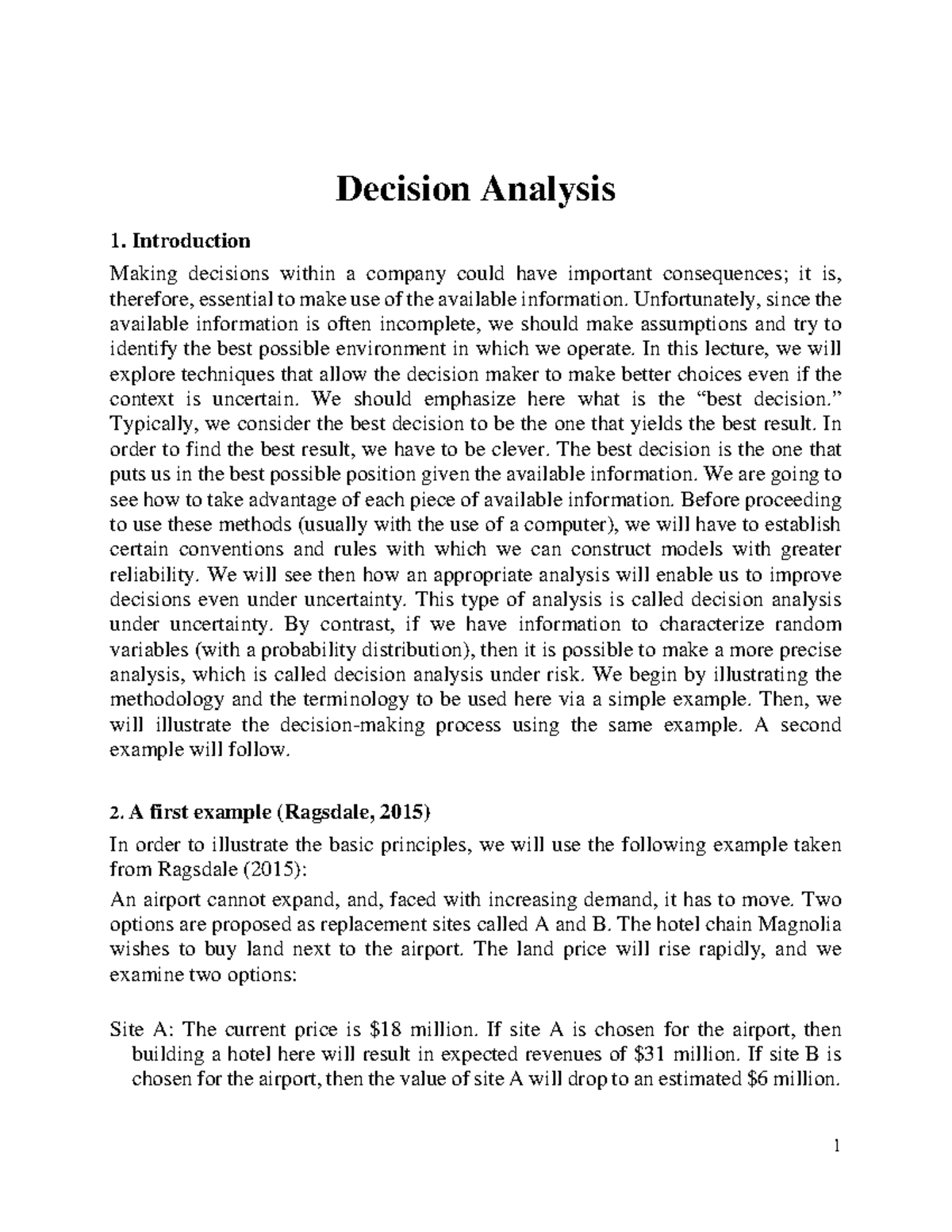 2604 Lecture Notes S9 AS - Decision Analysis Introduction Making ...