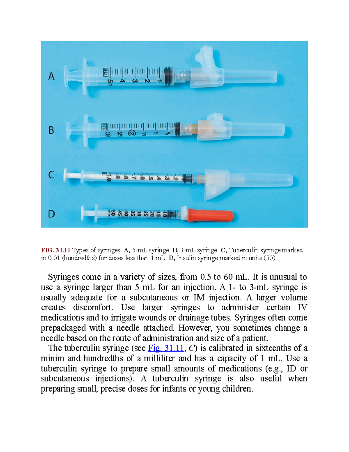 Injection review (002) FIG. 31 Types of syringes. A, 5mL syringe. B