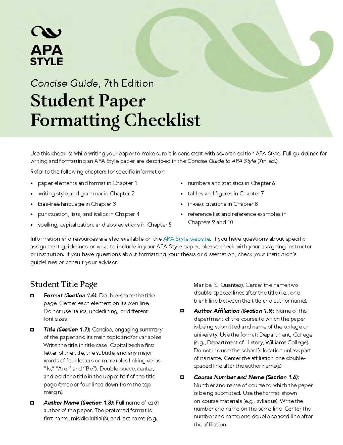 APA 7th Edition Checklist