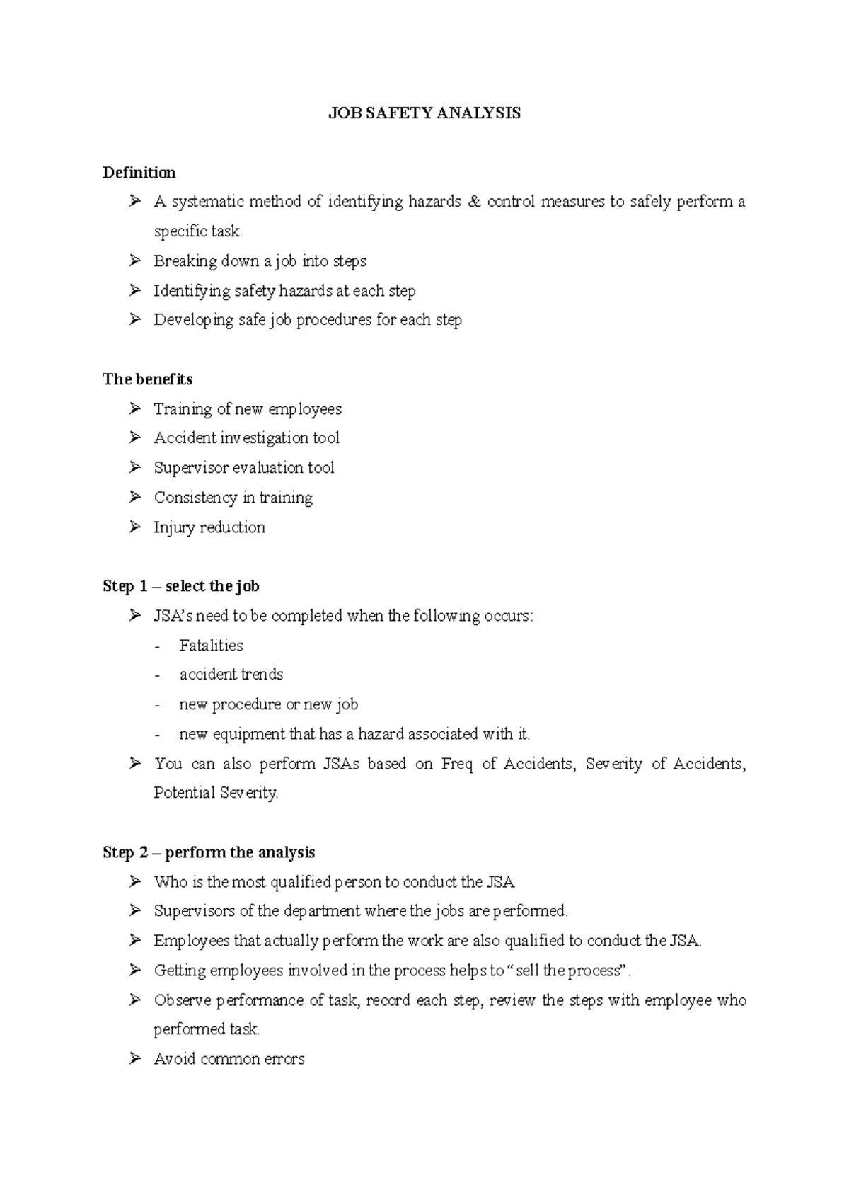 Teknik industri JOB Safety Analysis - JOB SAFETY ANALYSIS Definition A ...
