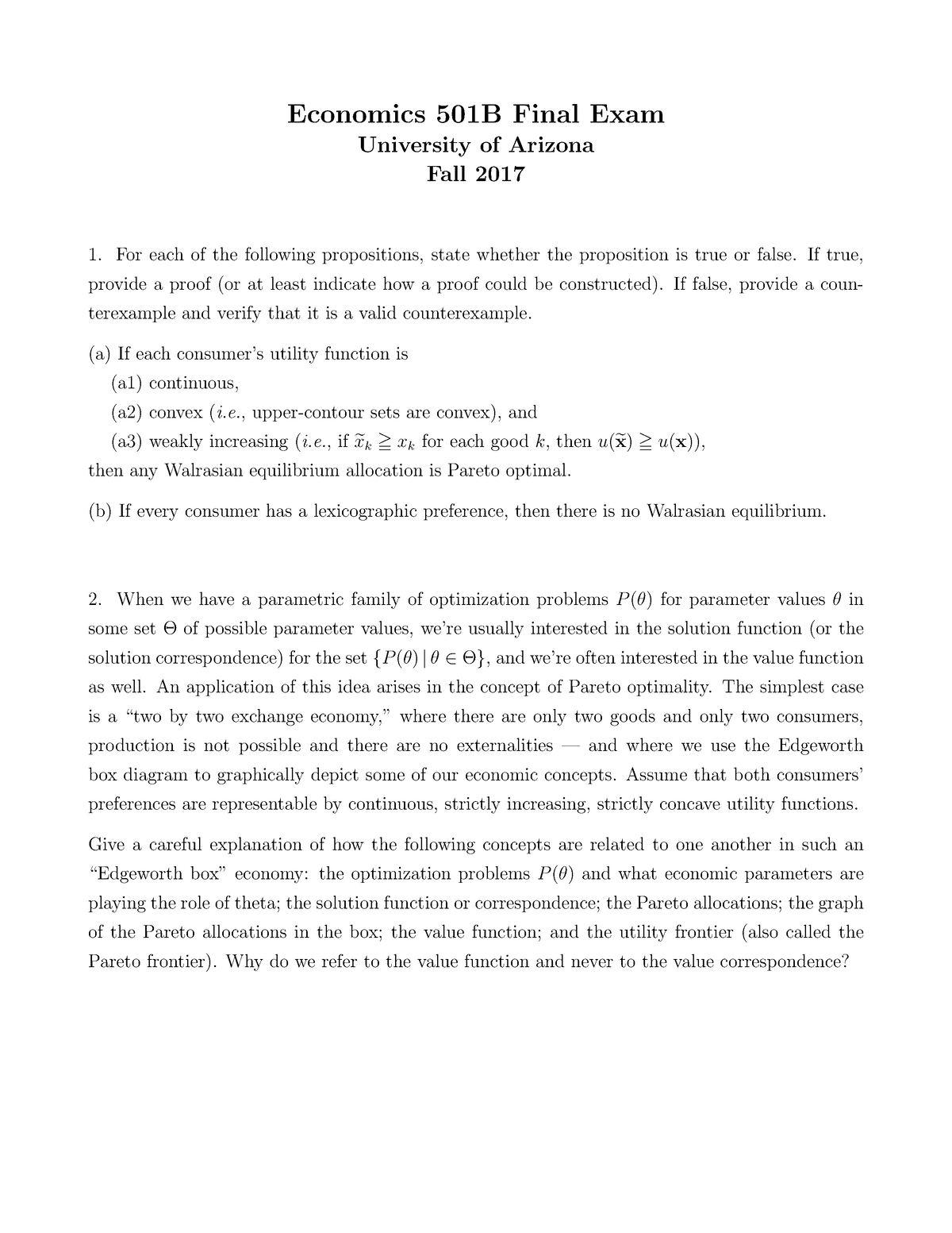 2017 Final Exam Econ 501b - Economics 501B Final Exam University Of ...