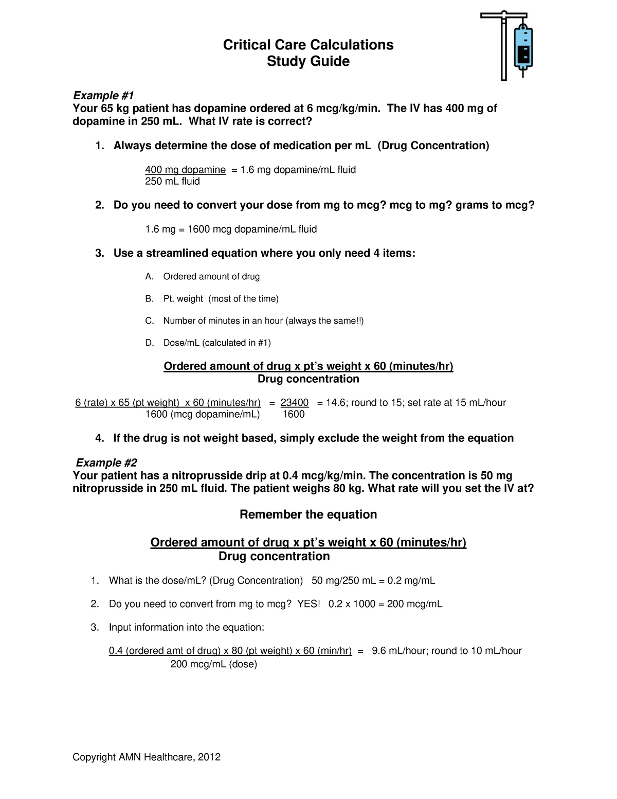 critical care nursing math