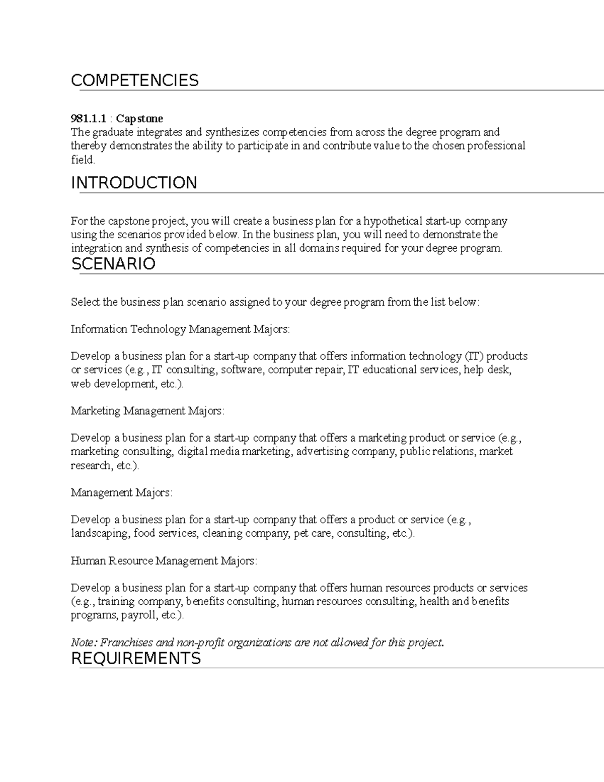 Capstonereqs - Requirements to complete IT management capstone ...