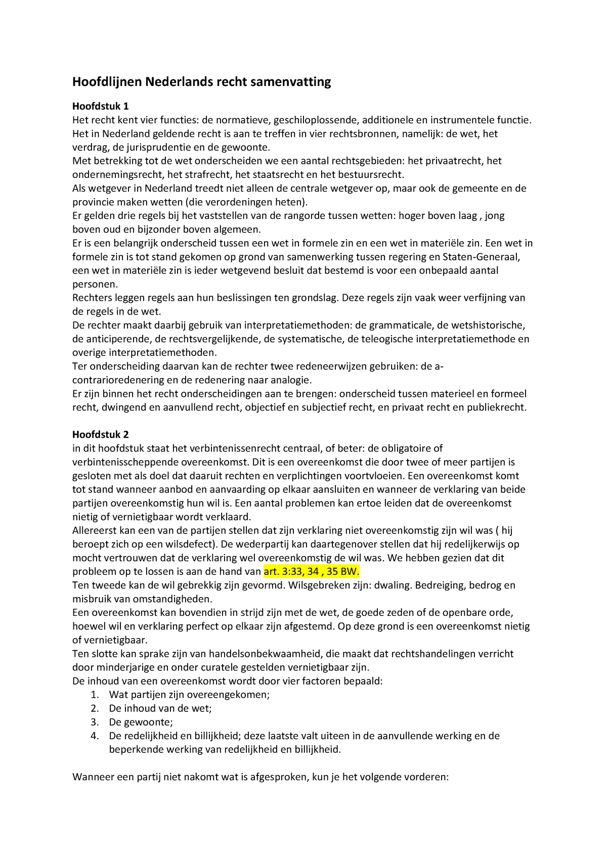 Hoofdlijnen Nederlands Recht Samenvatting - Hoofdlijnen Nederlands ...