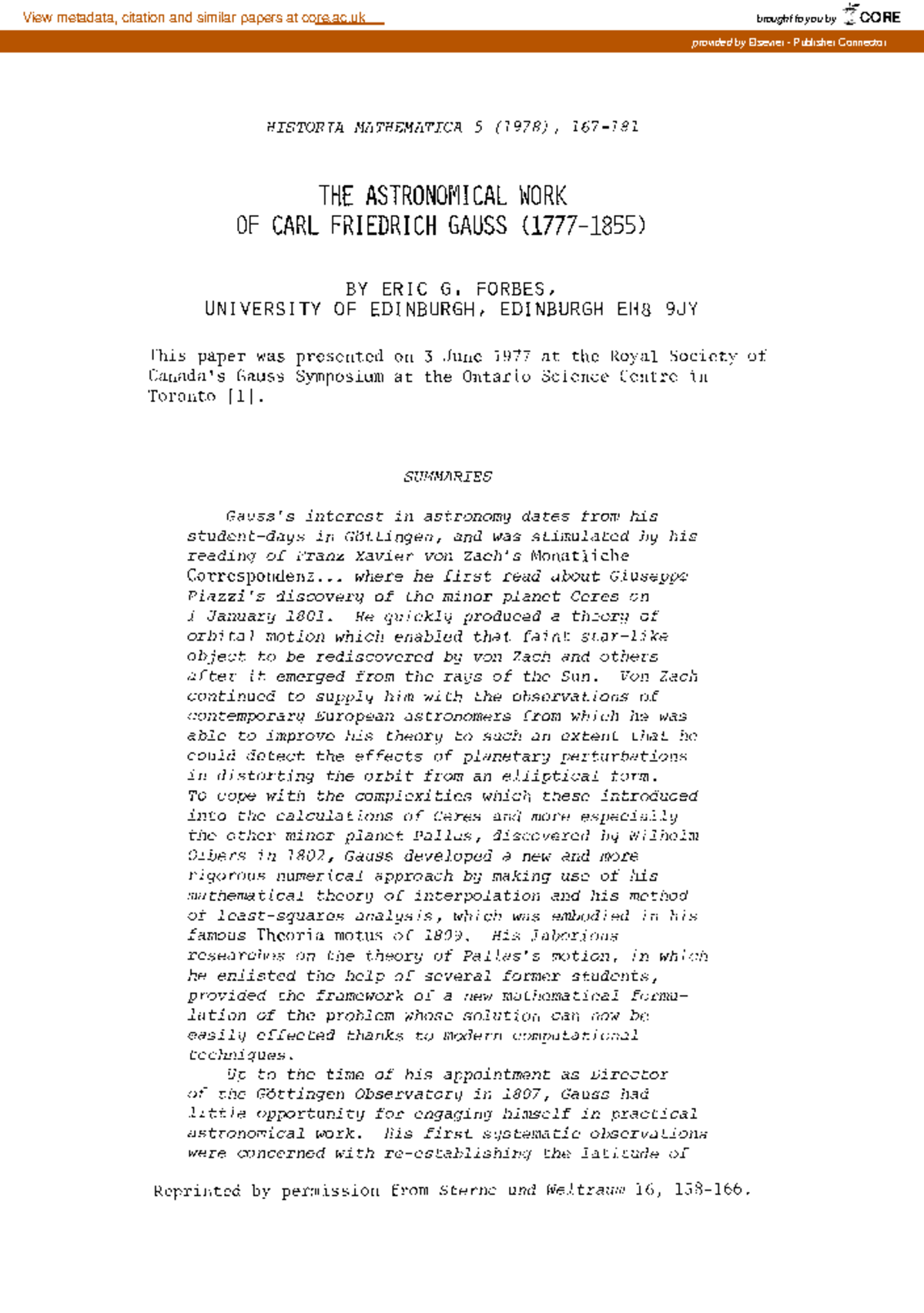 81108122 - HISTORIA MATHEMATICA 5 (1978), 167- THE ASTRONOMICALWORK OF ...