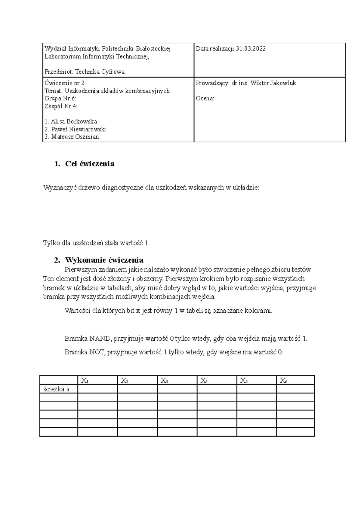 Sprawozdanie Nr 2 Testowanie Układów Kombinacyjnych - Wydział ...