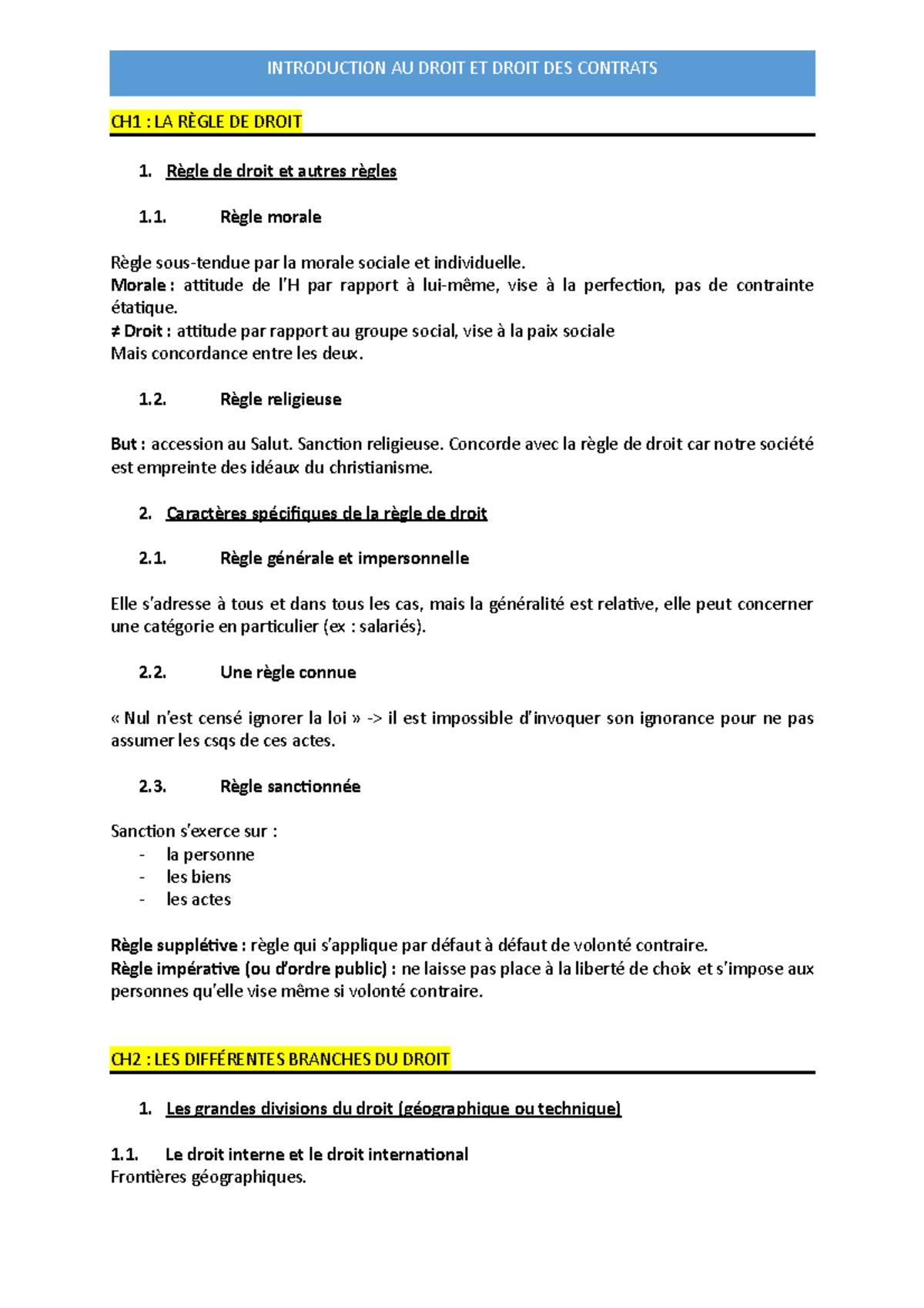 Fiches-droit-synthétiques - CH1 : LA RÈGLE DE DROIT Règle de droit et ...