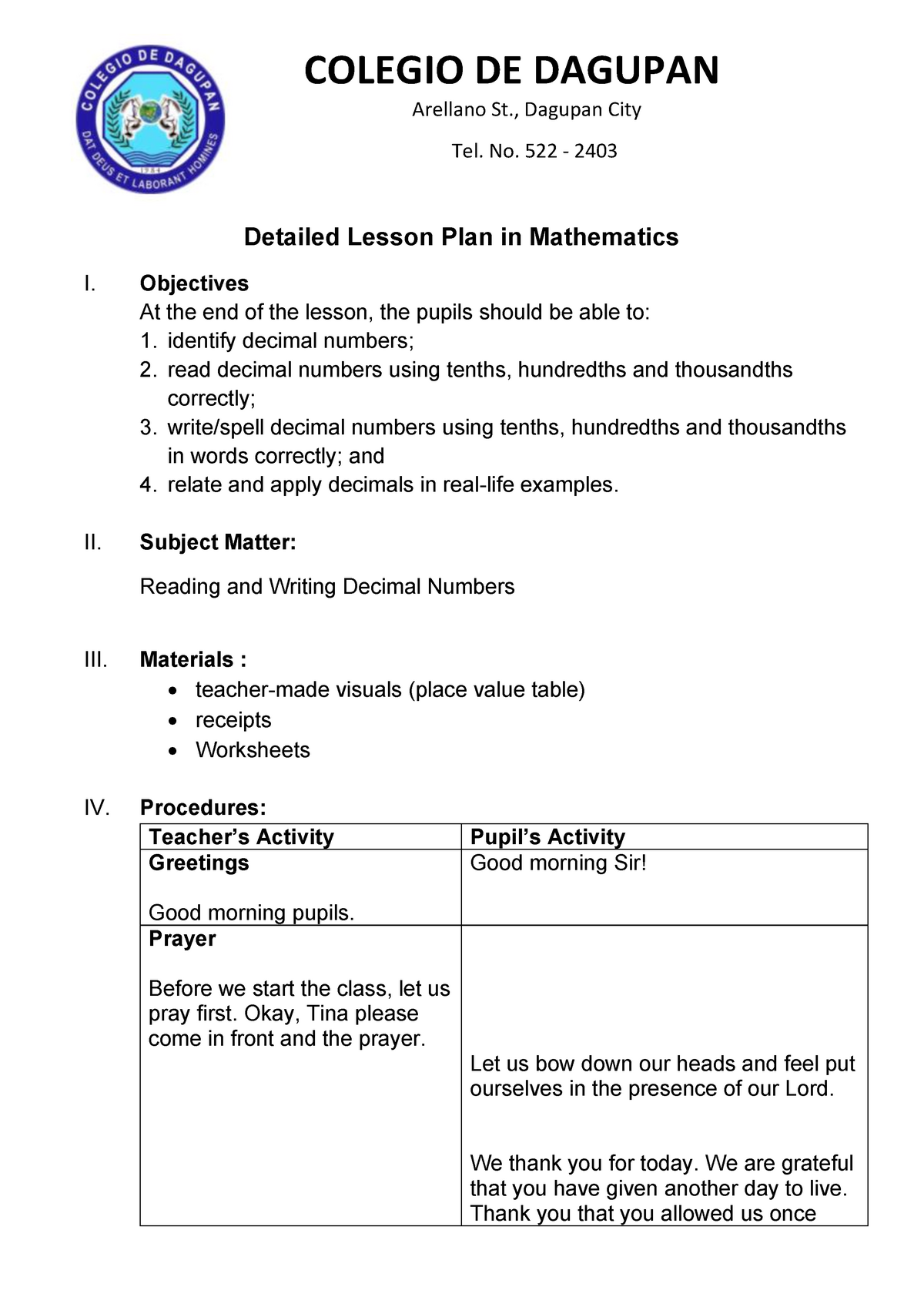 Place Value Grade 5 Lesson Plan