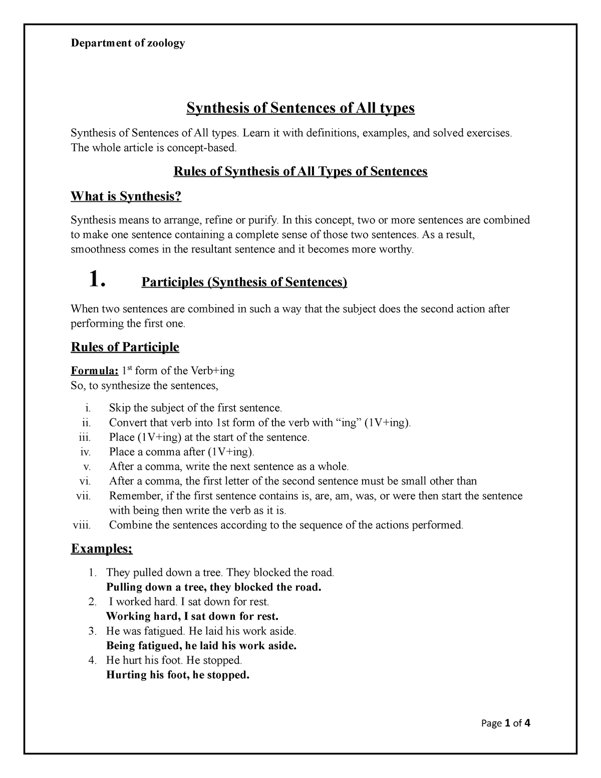 Assignment Synthesis Of Sentences Of All Types Synthesis Of Sentences 