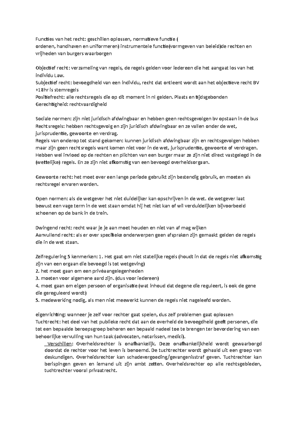 Opentoets - Samenvatting P1 Werkcolleges - Functies Van Het Recht ...