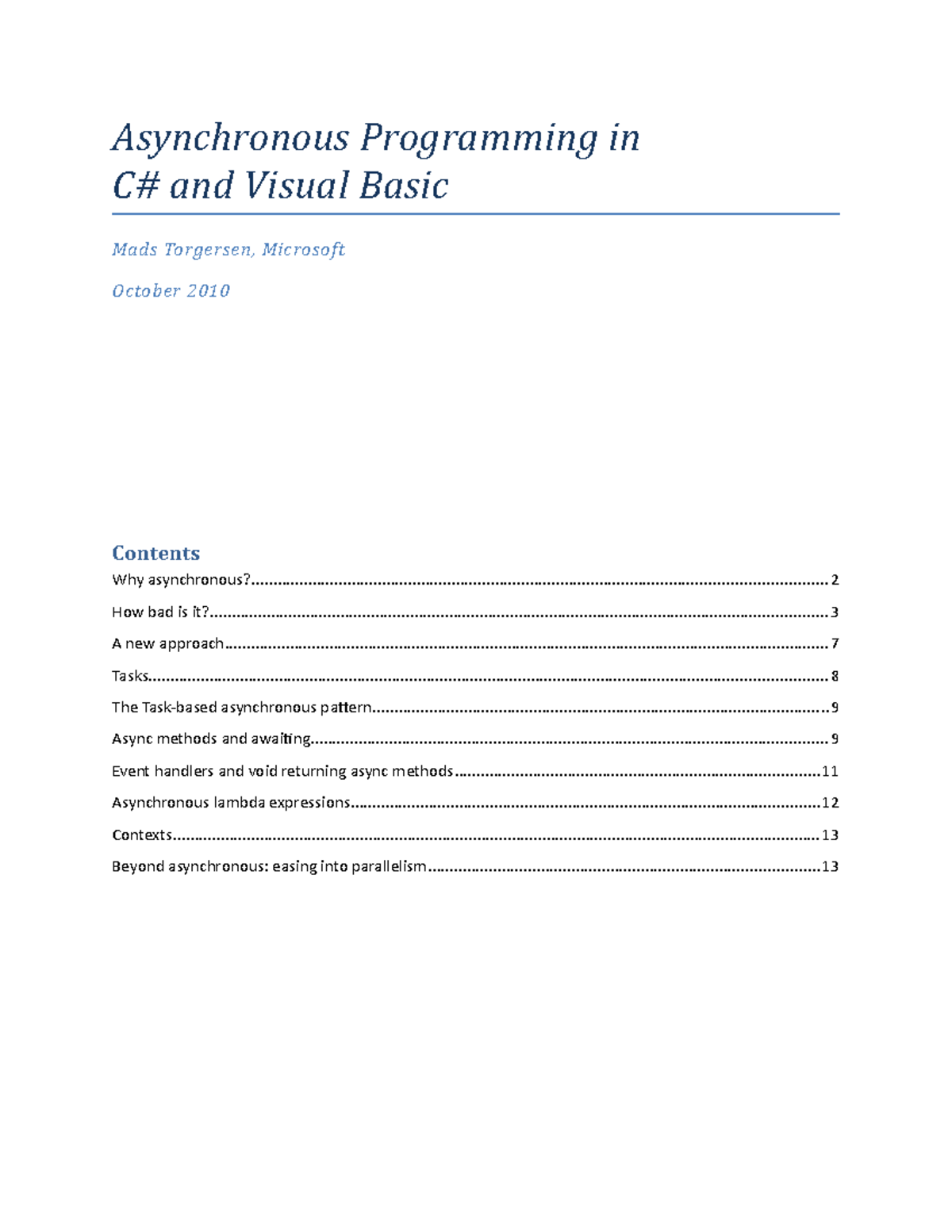 (Whitepaper) Asynchrony in - Asynchronous Programming in C# and Visual ...