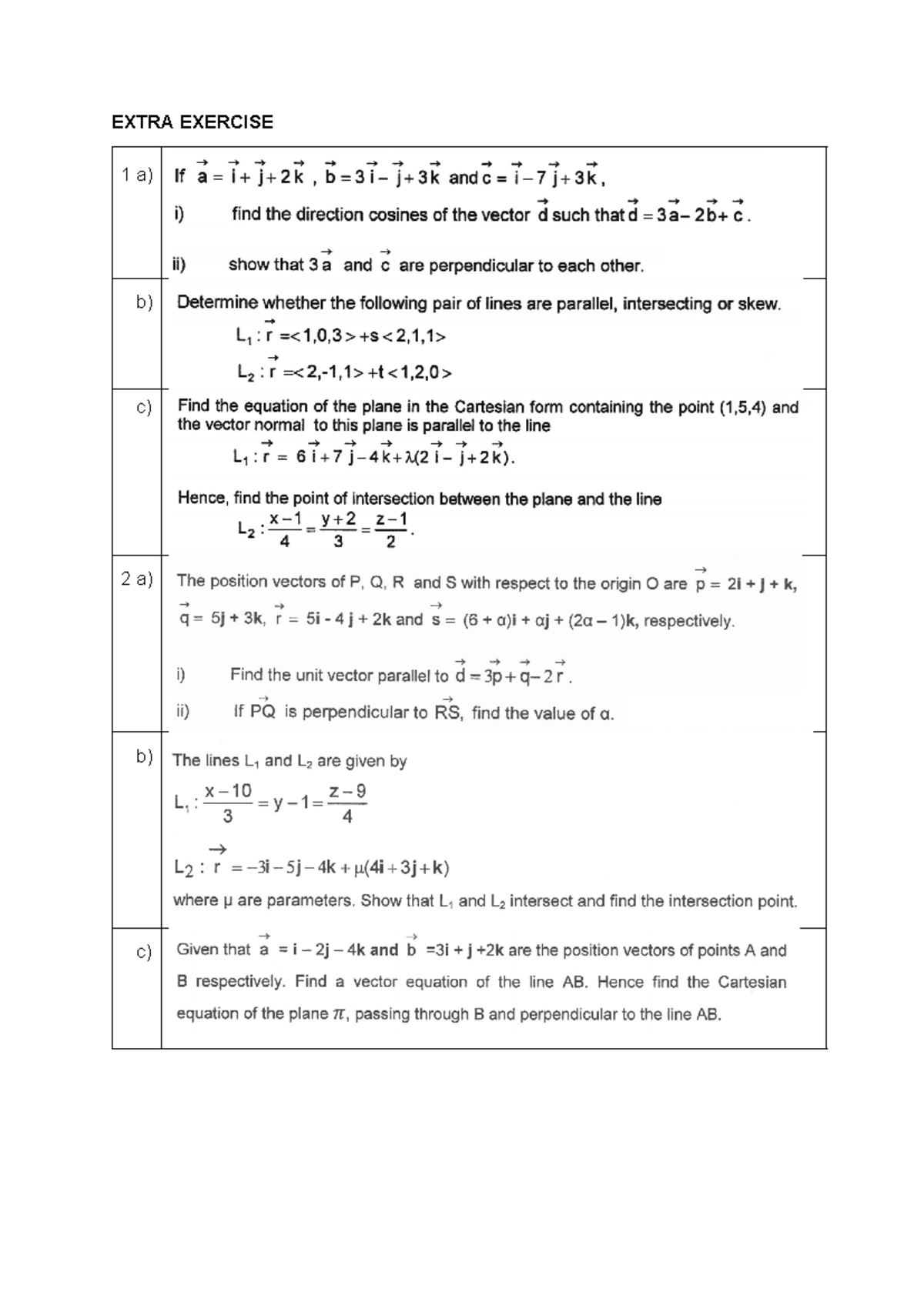 Extra Exercise - chem - EXTRA EXERCISE 1 a) If a , and C i) find the ...