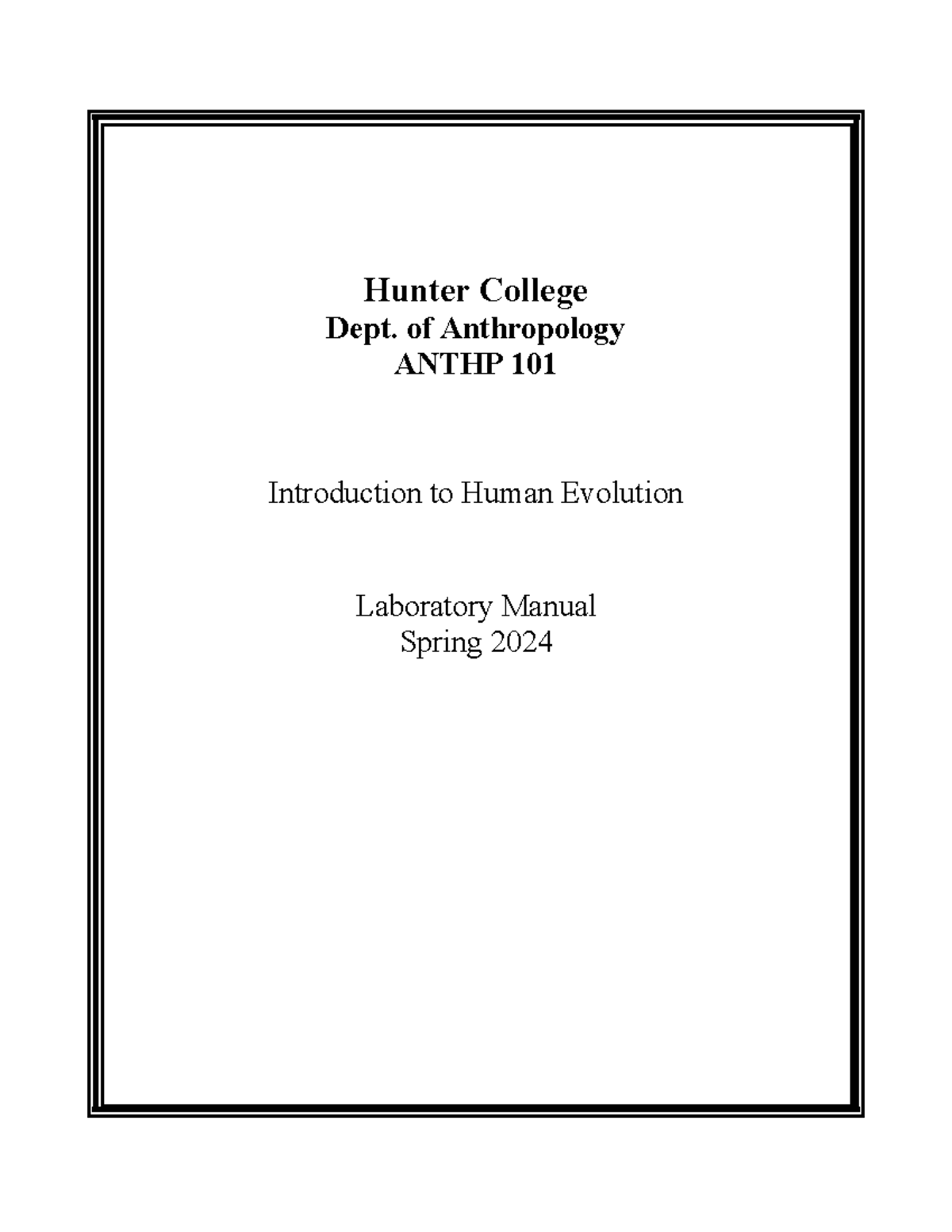 Lab Manual Spring 2024 Labs Hunter College Dept. of Anthropology