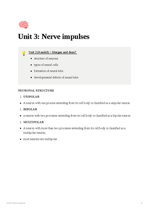 Unit 2 Nervous system - 🧠 Unit 2: Nervous system The nervous system is ...