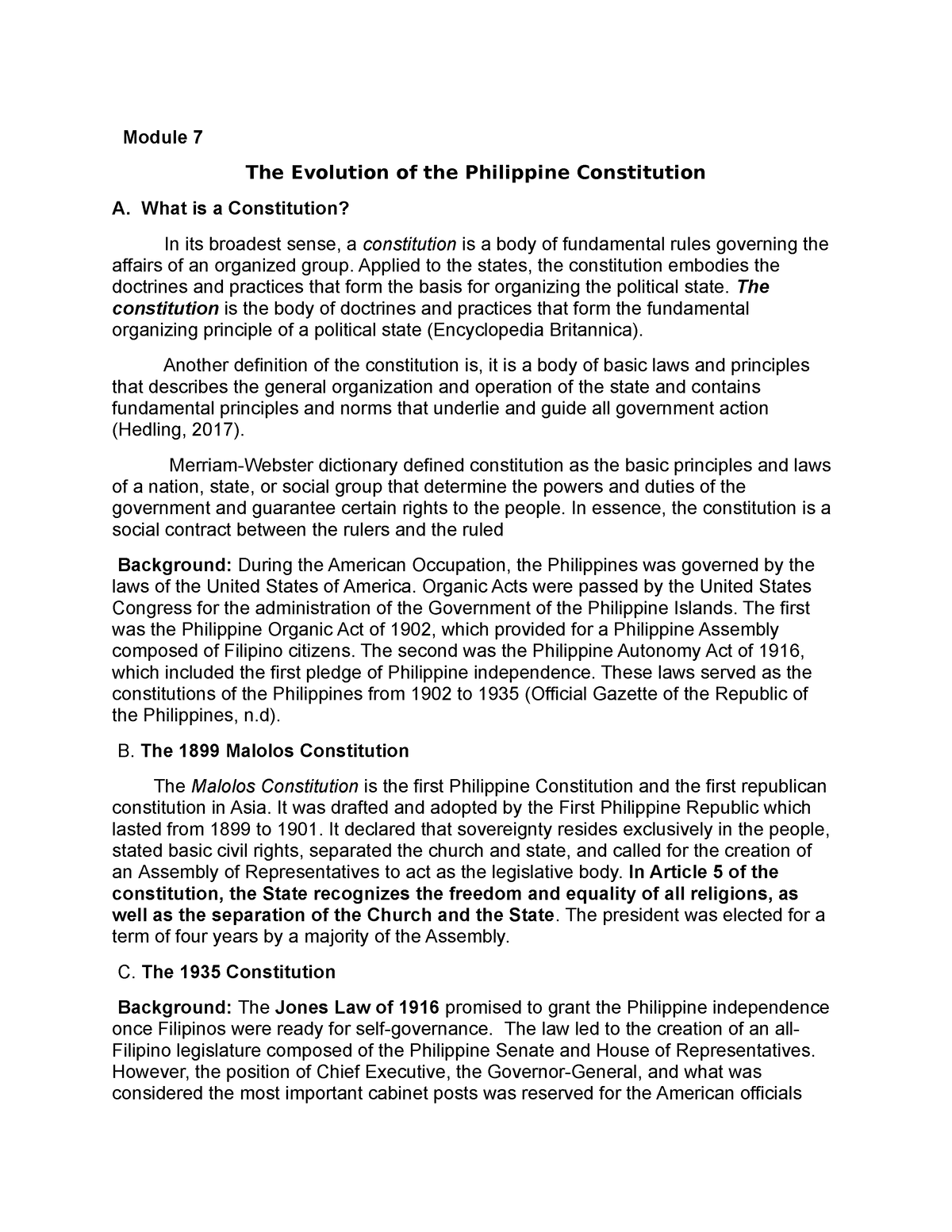 essay on philippine constitution