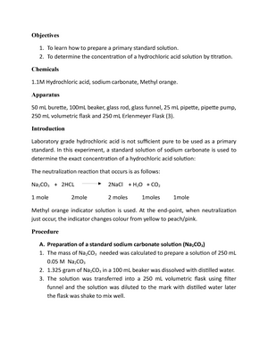 Preparation of Standard Solution of Sodium Carbonate - Chemistry