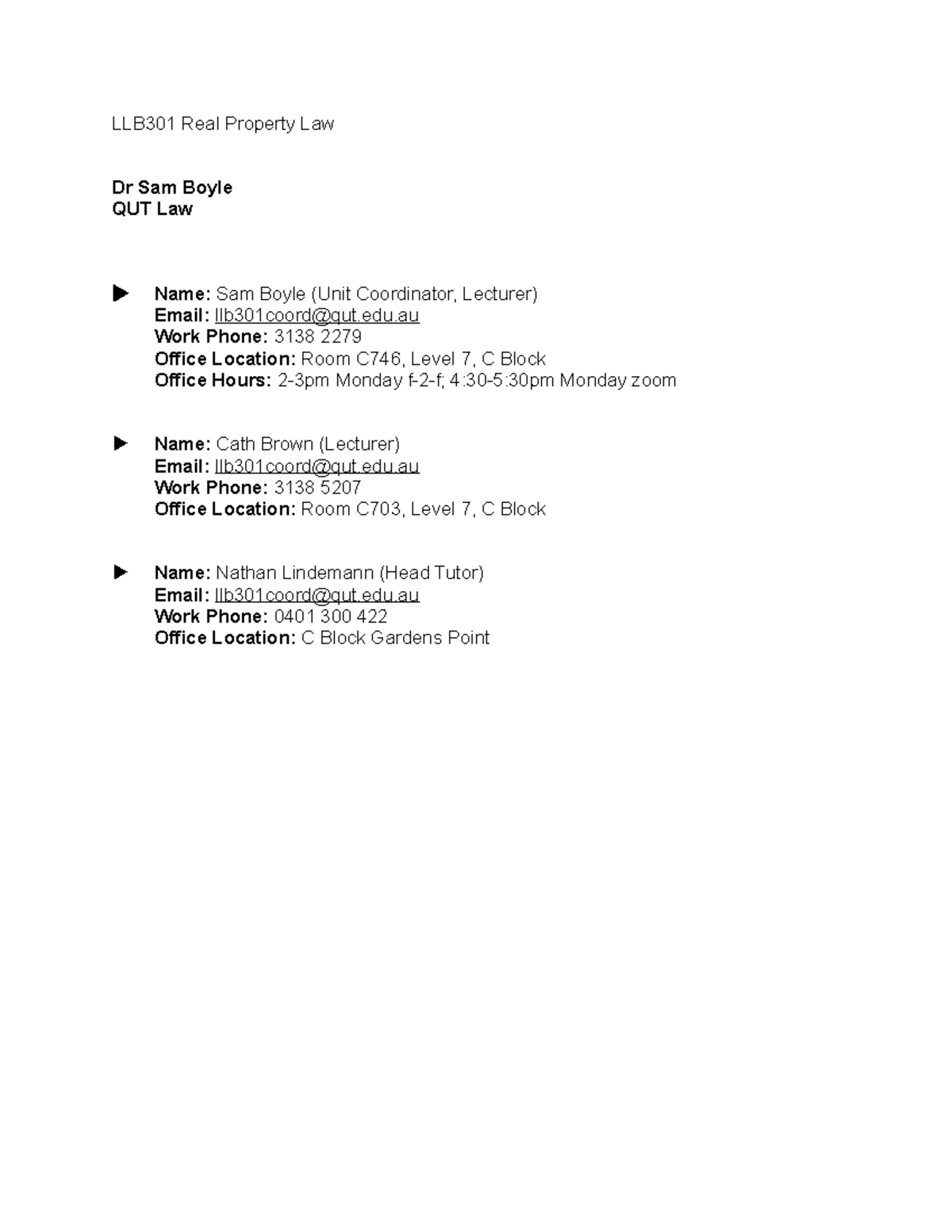 LLB301 Real Property Law notes - LLB301 Real Property Law Dr Sam Boyle ...
