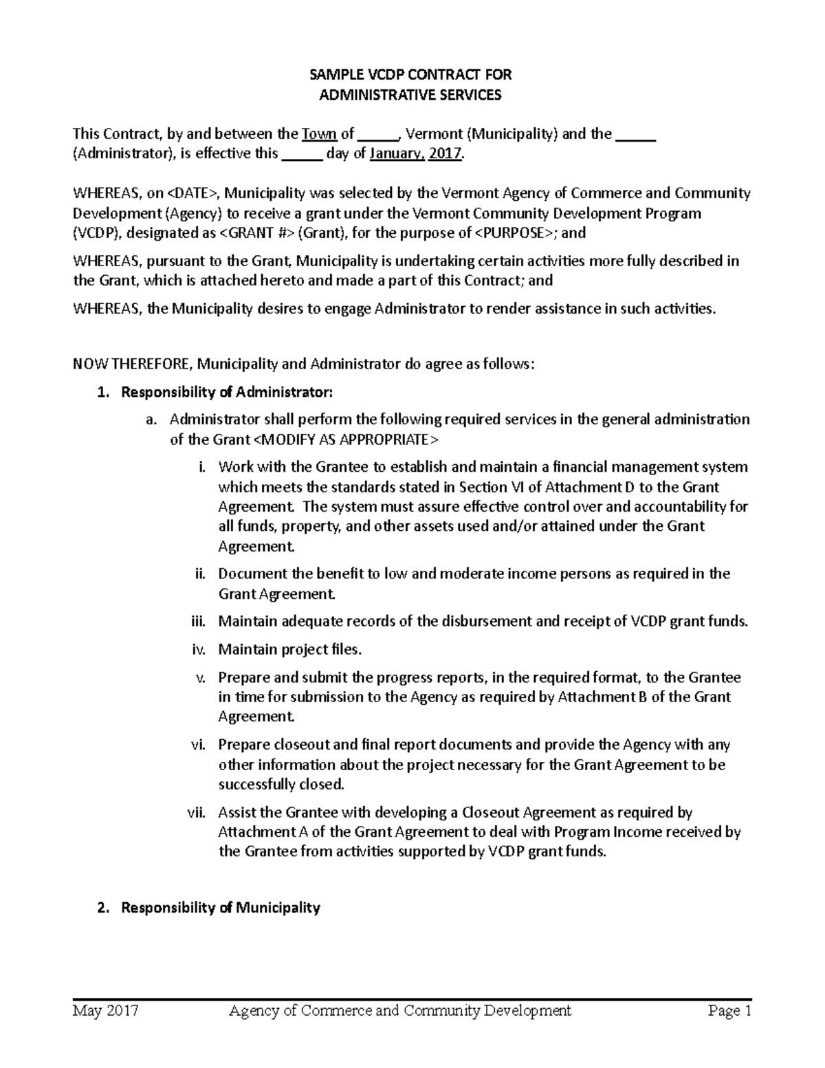 Administrative Services Contract - SAMPLE VCDP CONTRACT FOR ...