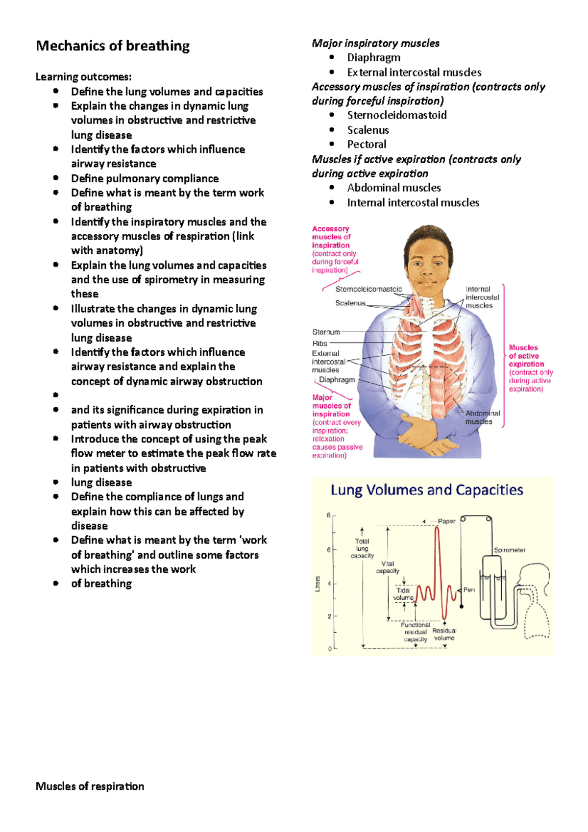 Mechanics Of Breathing - Mechanics Of Breathing Learning Outcomes 