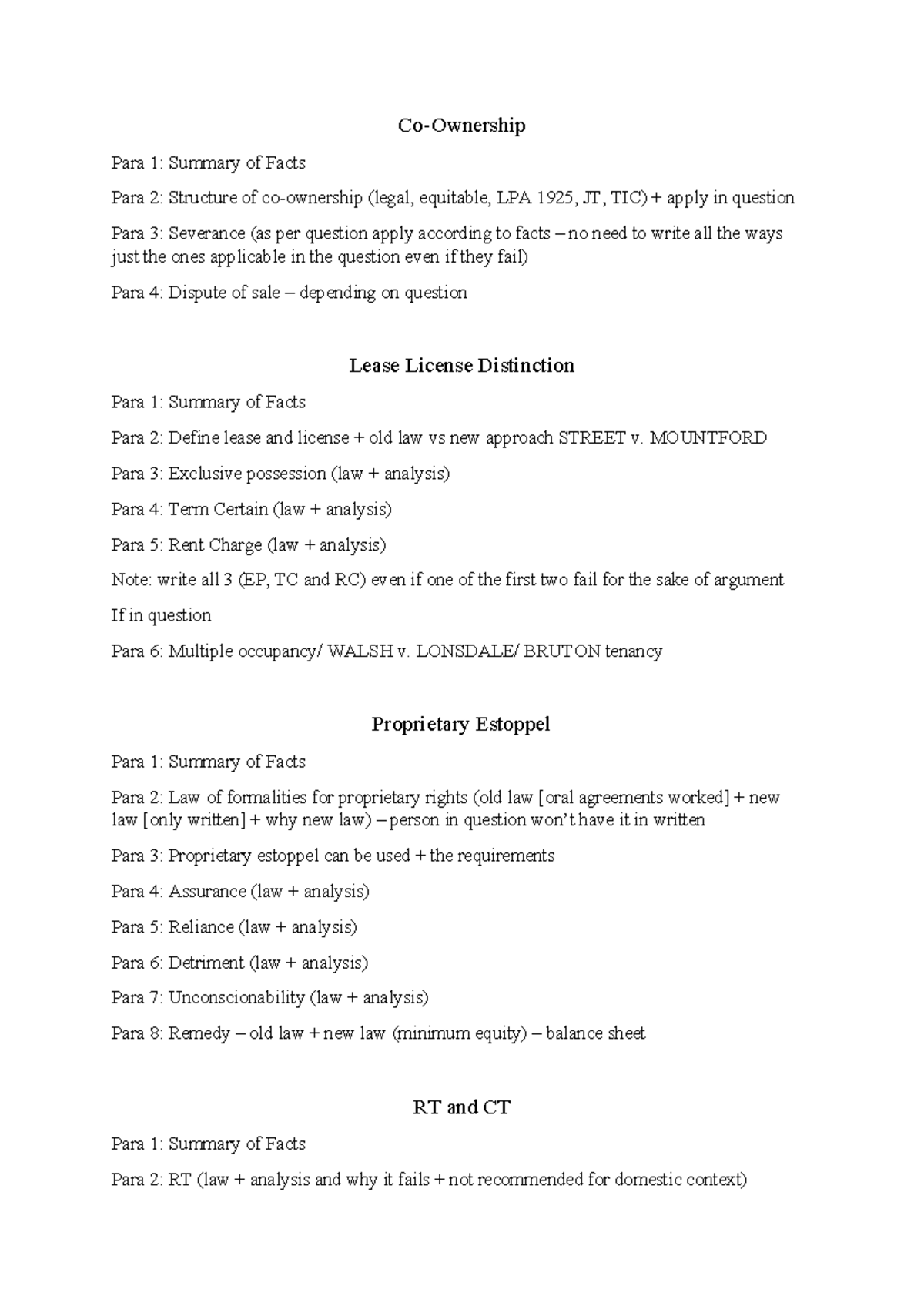 Answer structure - aswers - Co-Ownership Para 1: Summary of Facts Para ...
