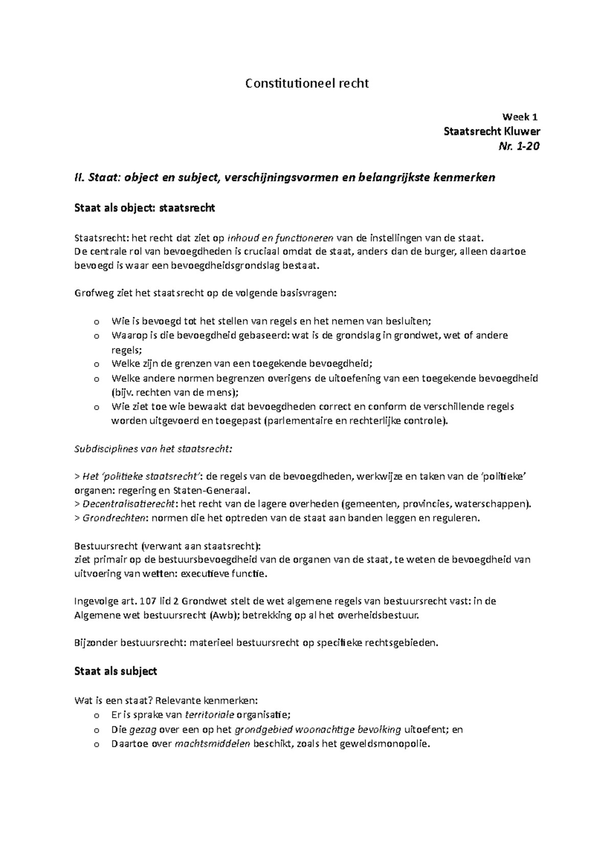 Constitutioneel Recht Staatsrecht Kluwer Samenvatting - Constitutioneel ...