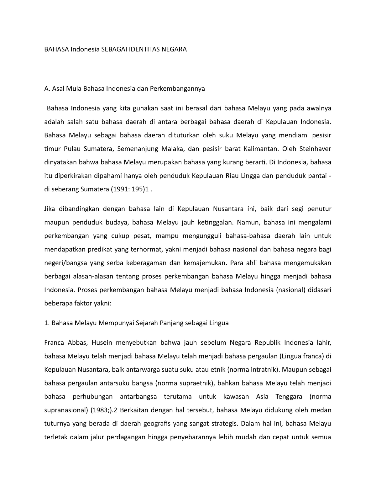 Bahasa Indonesia Sebagai Identitas Negara - BAHASA Indonesia SEBAGAI ...