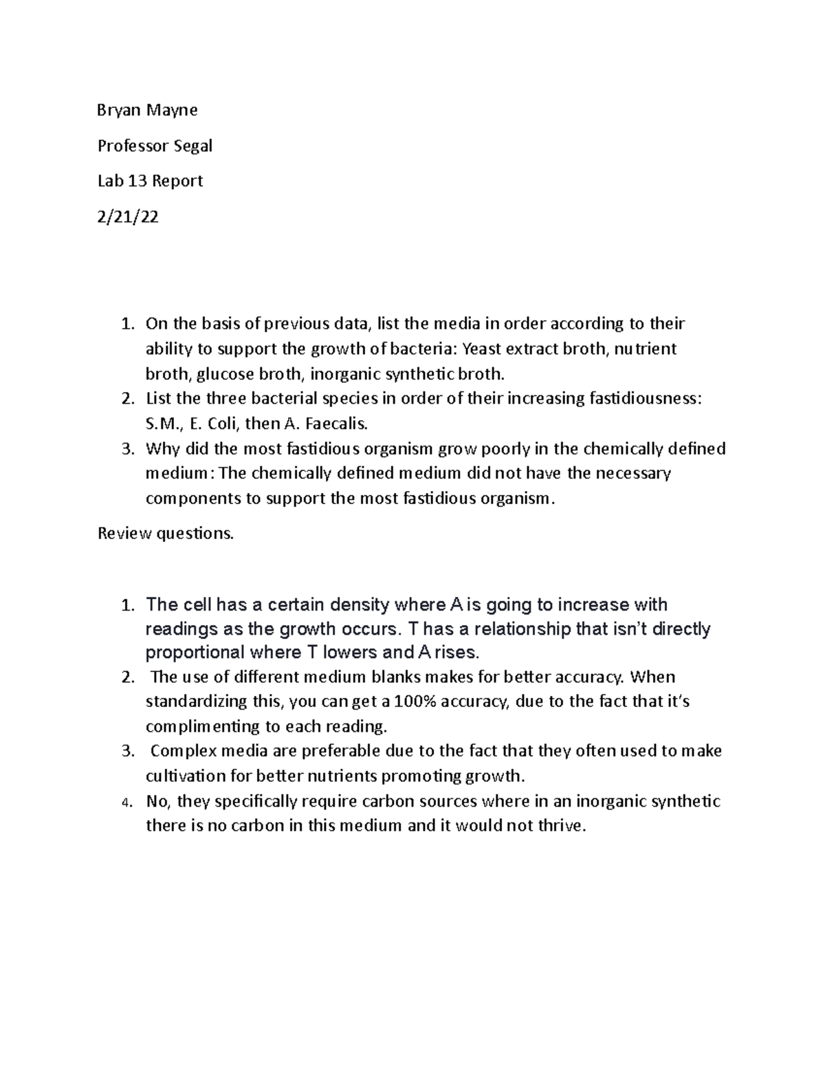 Lab report FOR LABS IN CHEM CLASS you will use this - Bryan Mayne ...
