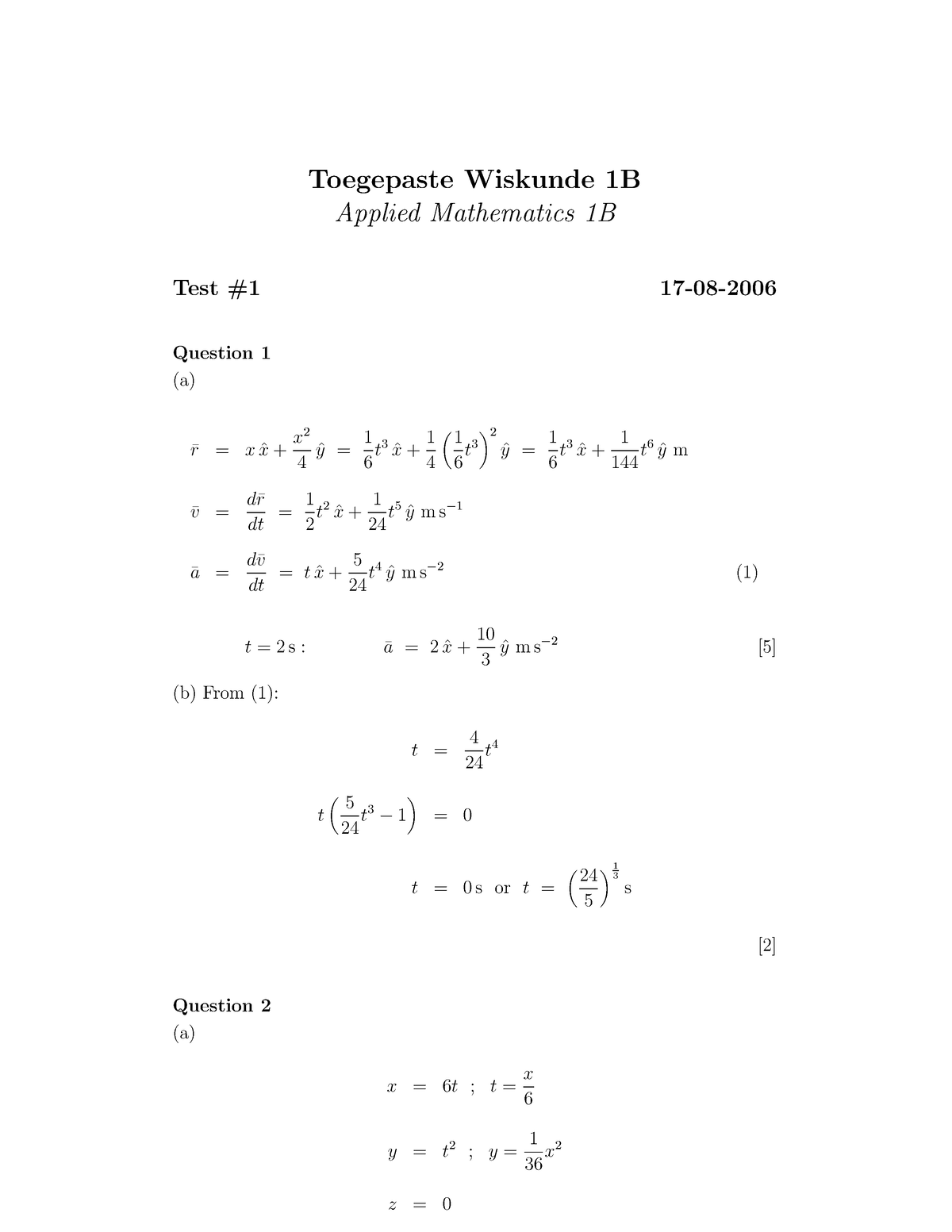 Test 1 2006 Sol - APPLIED MATHS TEST 1 2006 - APM2B10 - UJ - Studocu