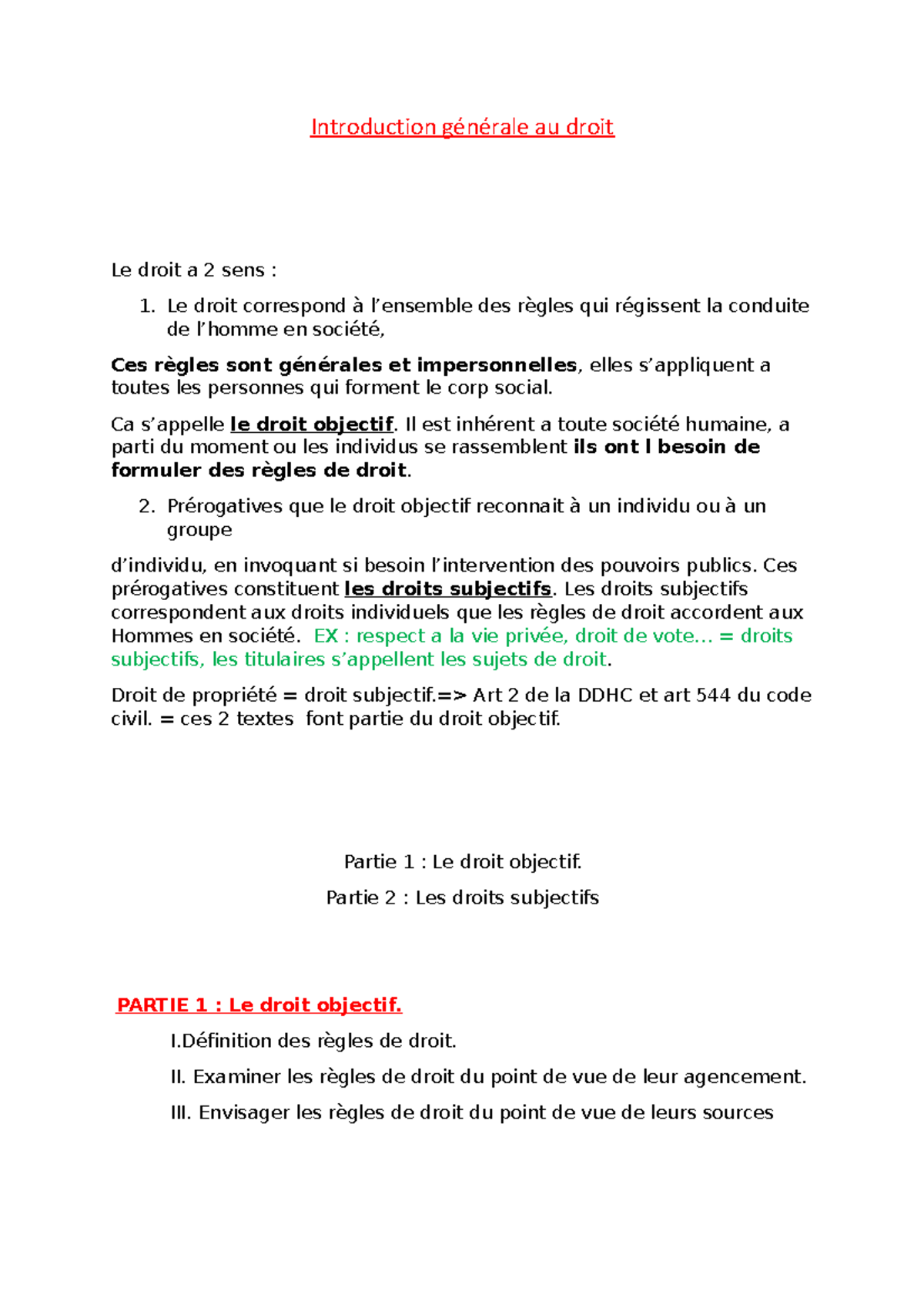 Intro Gen Au Droit - Introduction Générale Au Droit Le Droit A 2 Sens ...