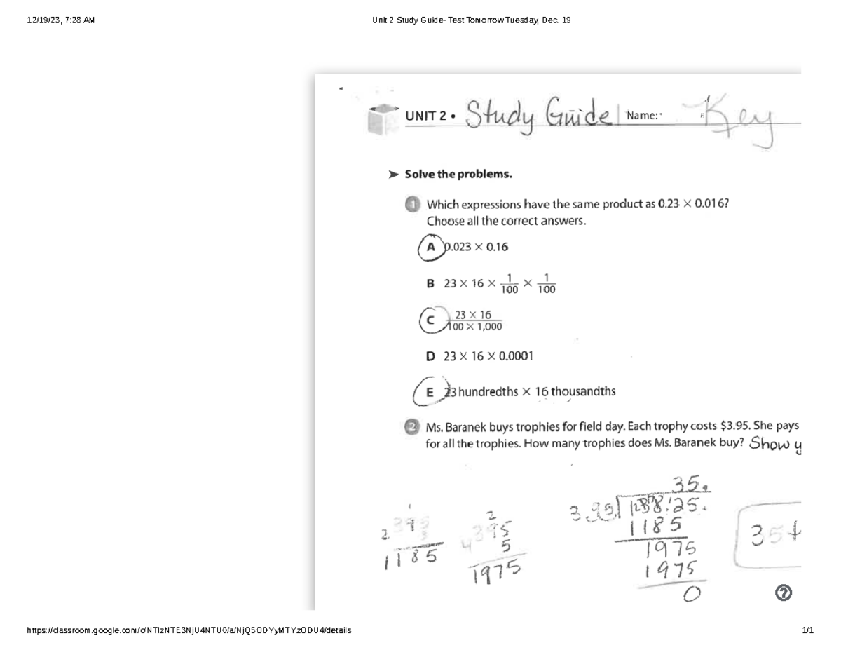 Unit 2 Study Guide- Test Tomorrow Tuesday, Dec. 19 - 19 - Studocu