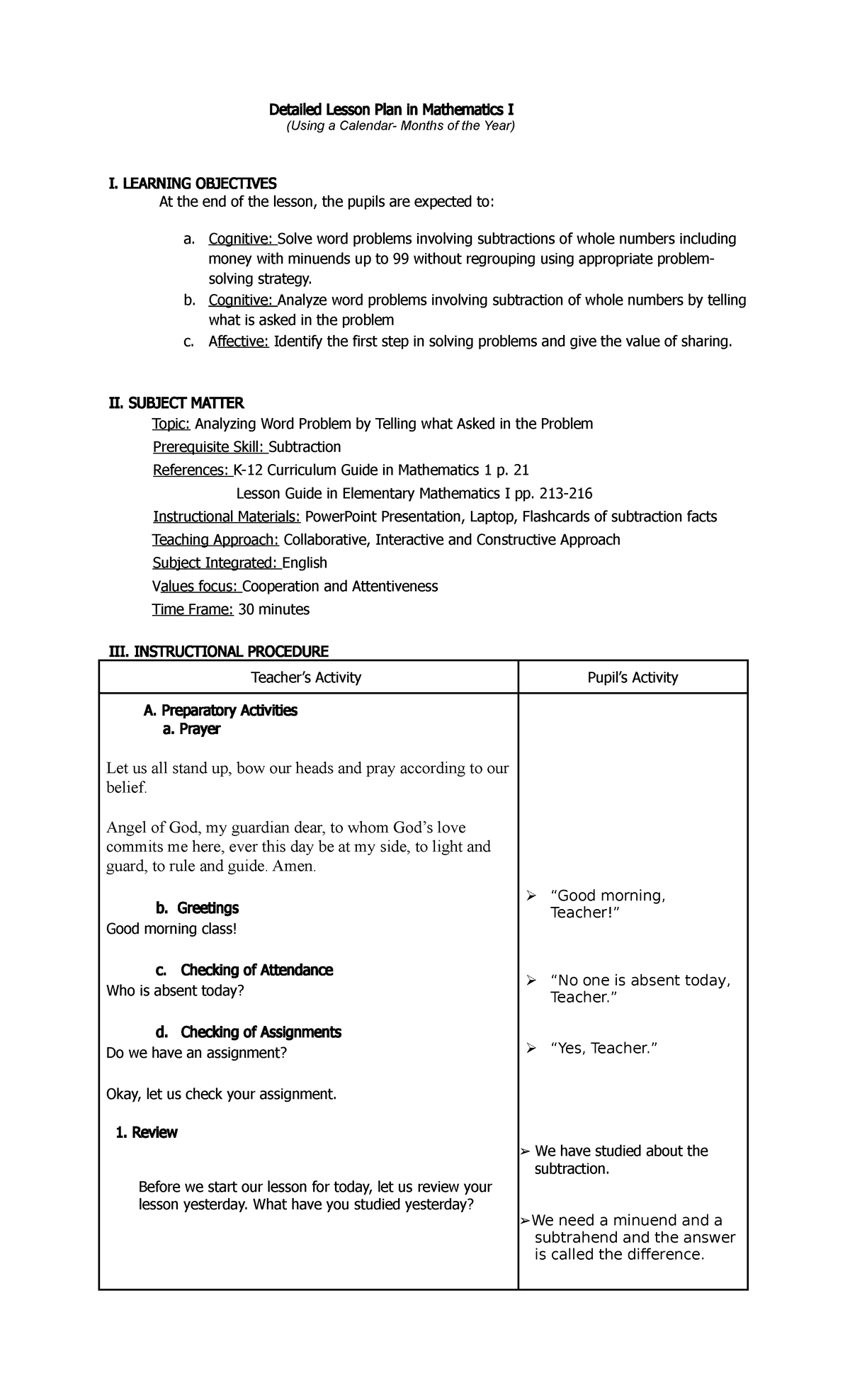 MATH- Lesson- Planning - Detailed Lesson Plan in Mathematics I (Using a ...