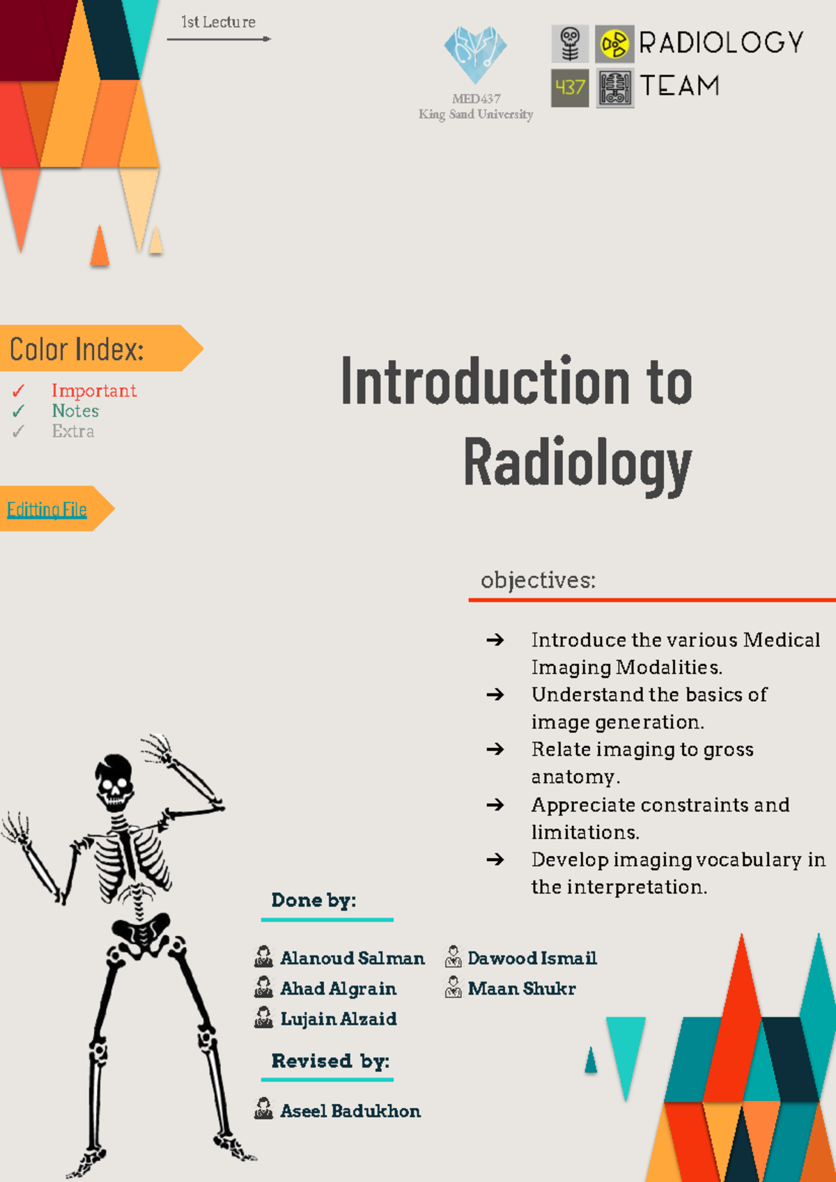Radiology notes and questions Introduction to Radiology objectives