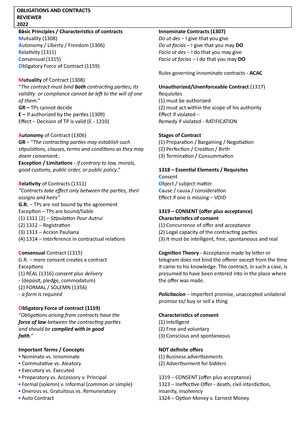 RFBT Reviewer(Contracts) - Basic Principles / Characteristics Of ...