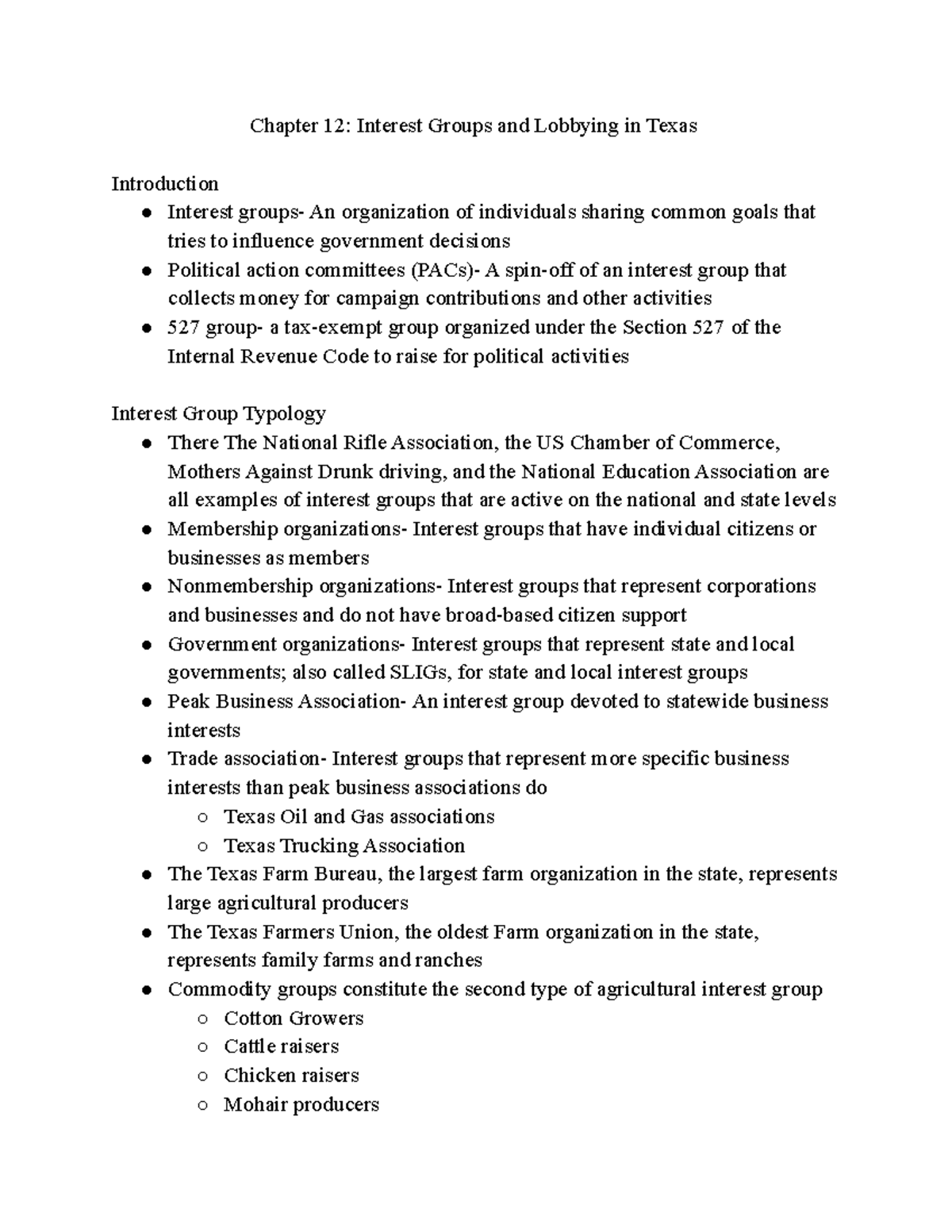 Interest Groups and Lobbying in Texas - Chapter 12: Interest Groups and