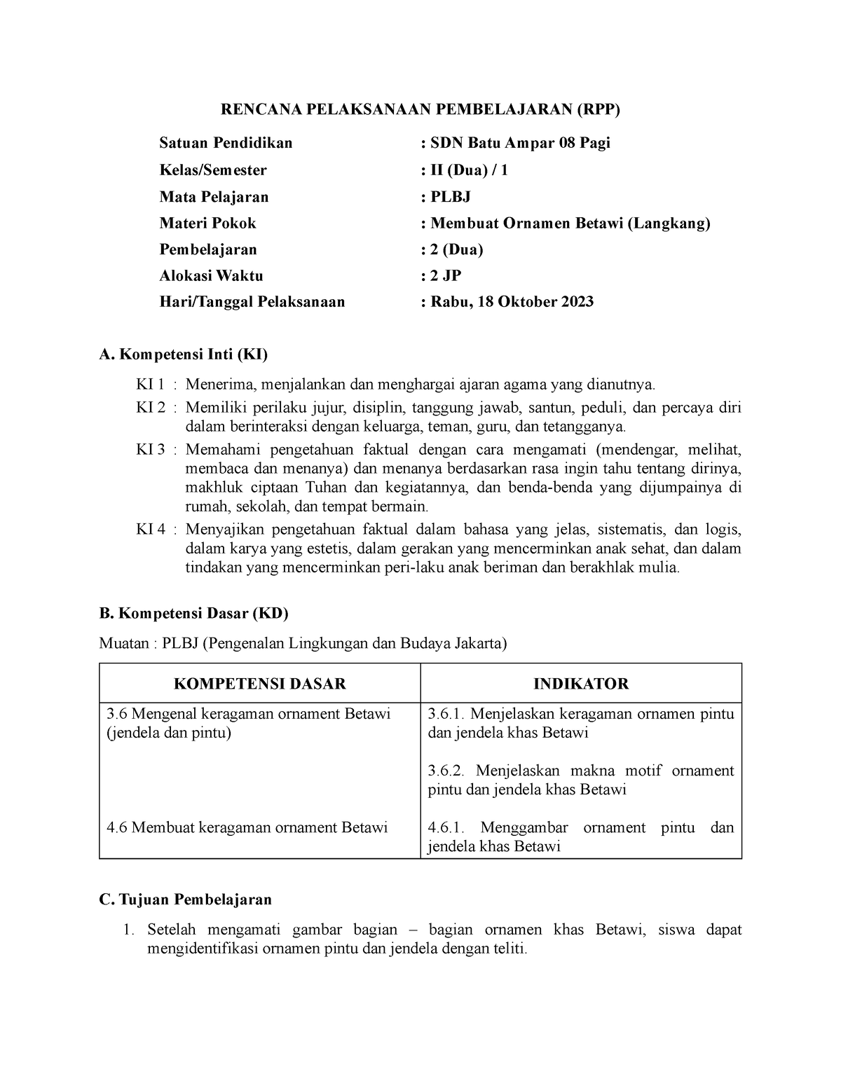 RPP Kelas 2B - RPP (Rencana Pelaksanaan Pembelajaran) Untuk Mata ...