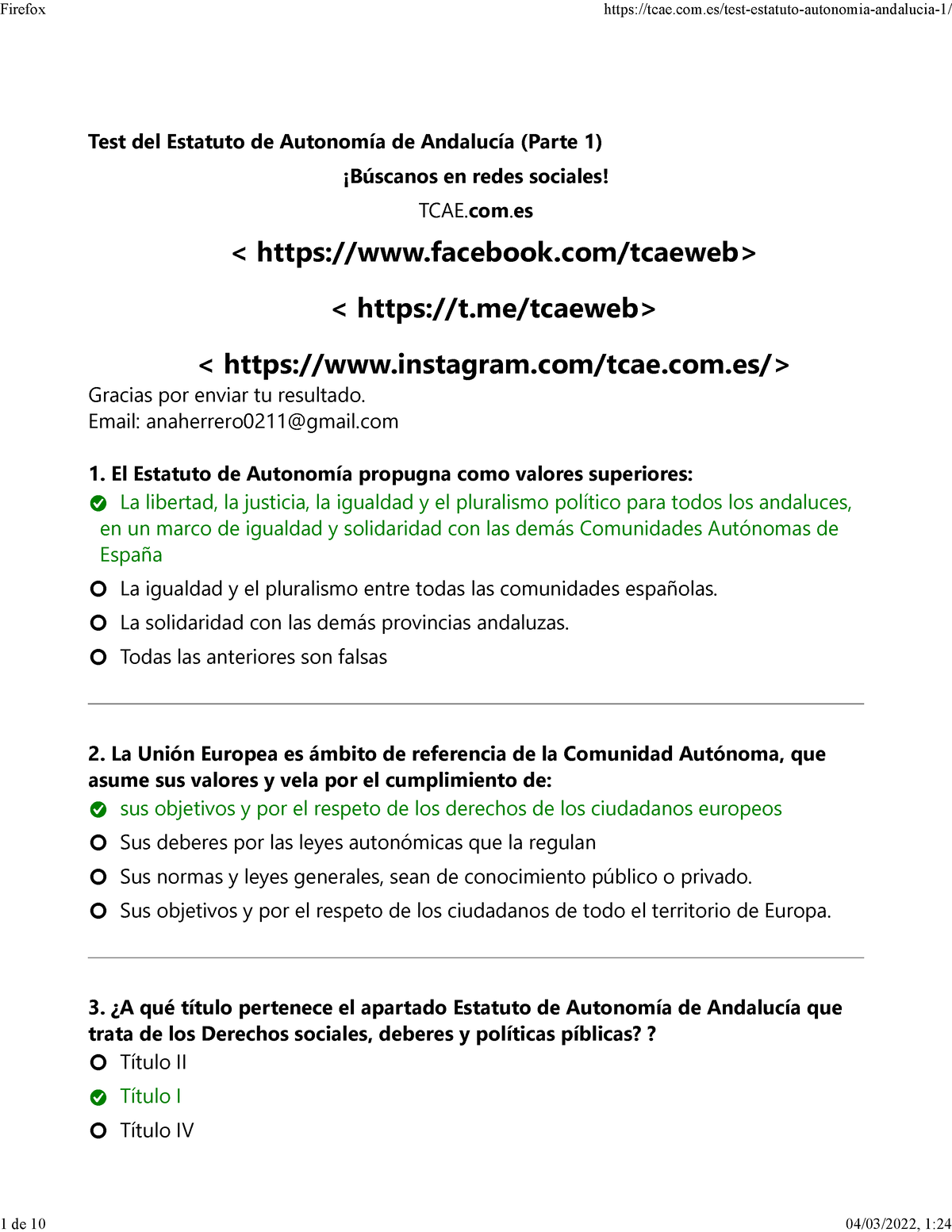 Text Sanidad 2 - Firefox 1 De 10 Test Del Estatuto De Autonomía De ...