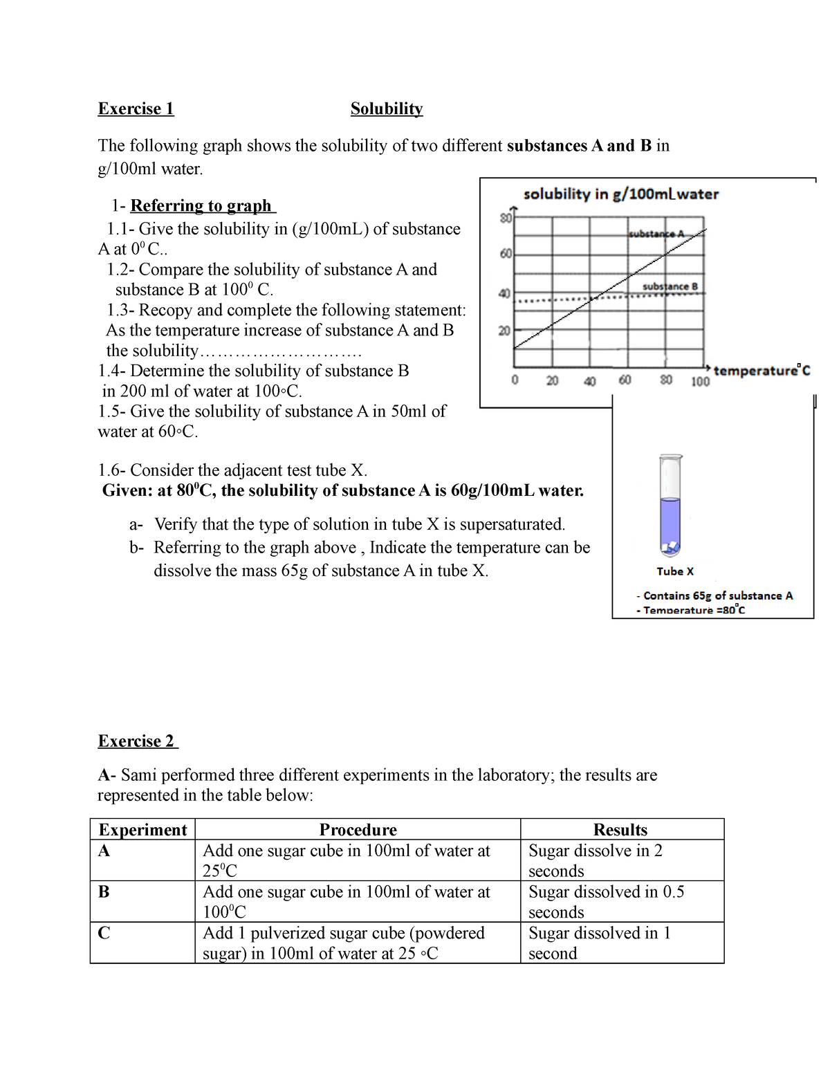 Solubility Grade 7 - Exercise 1 Solubility The Following Graph Shows ...