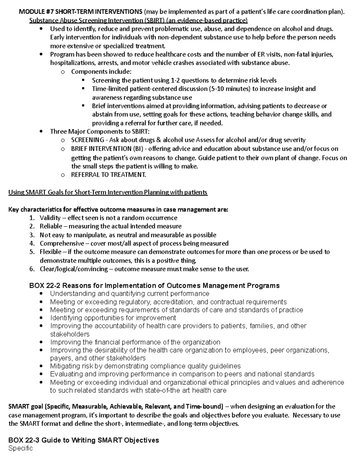 Module 7 - MODULE #7 SHORT-TERM INTERVENTIONS (may be implemented as ...