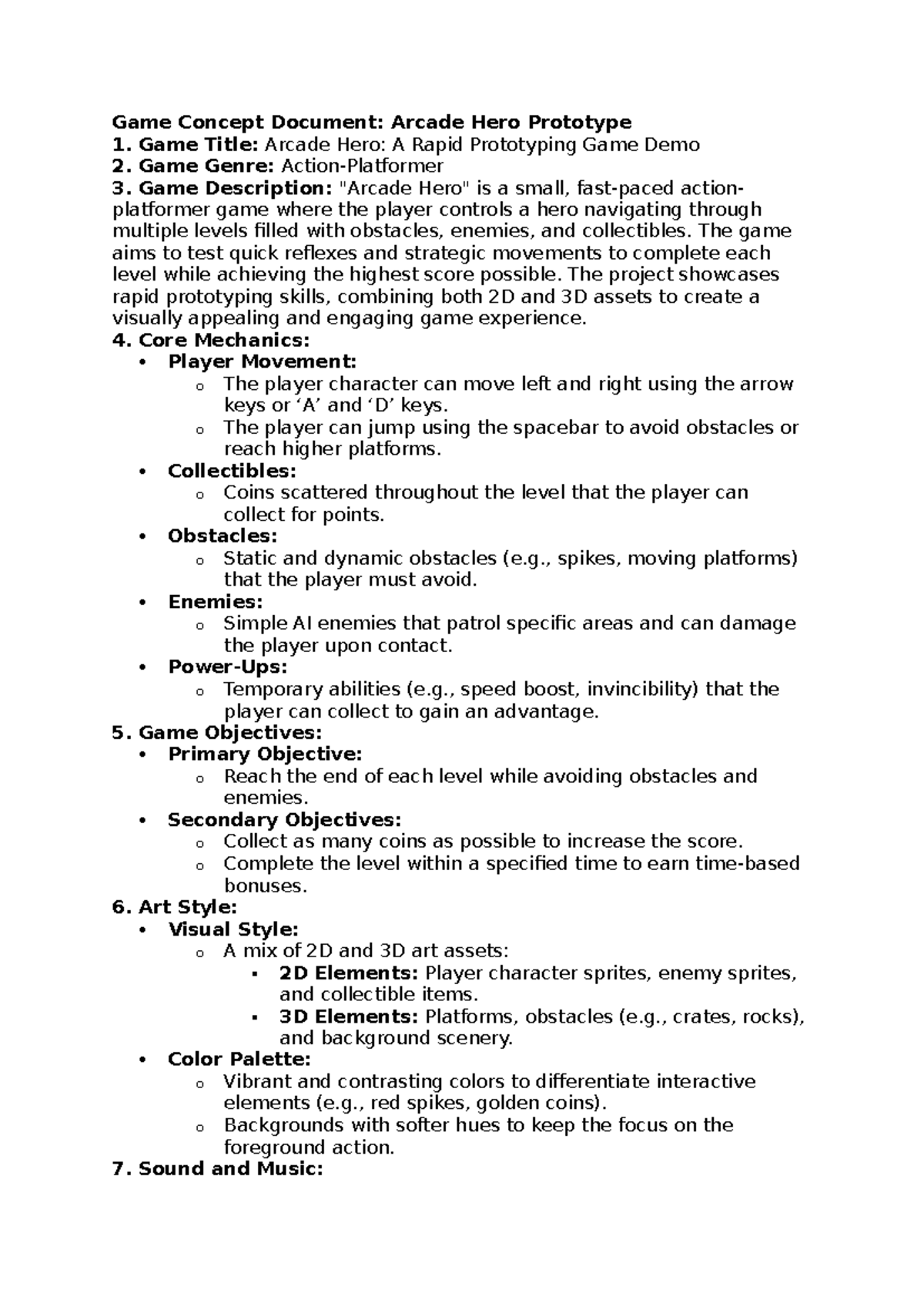 Game Concept Document - doc - Game Concept Document: Arcade Hero ...