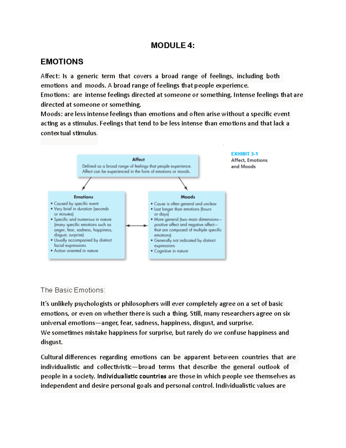 Module 4 OB 2 - MODULE 4: EMOTIONS Affect: Is a generic term that ...