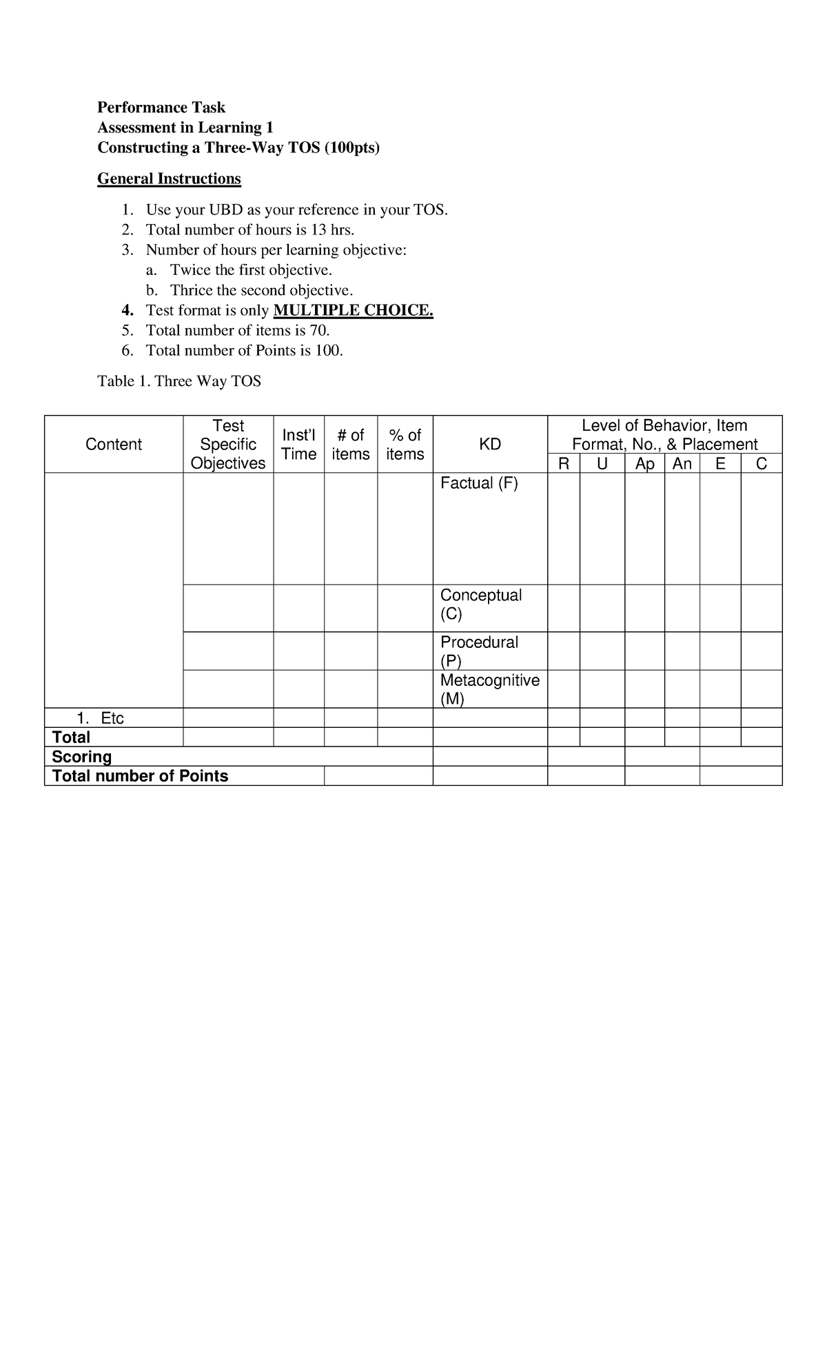 Performance Task (Midterm Requirement) - Performance Task Assessment in ...