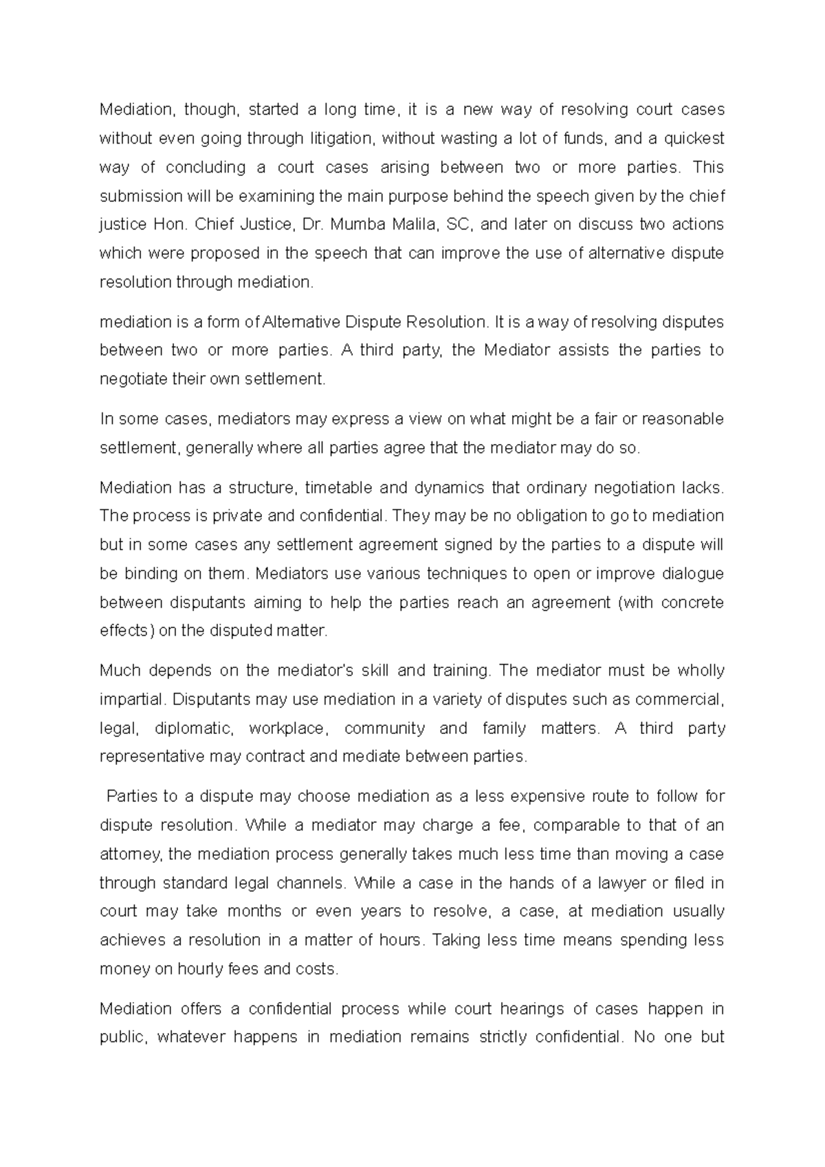 Mediation - This submission will be examining the main purpose behind ...