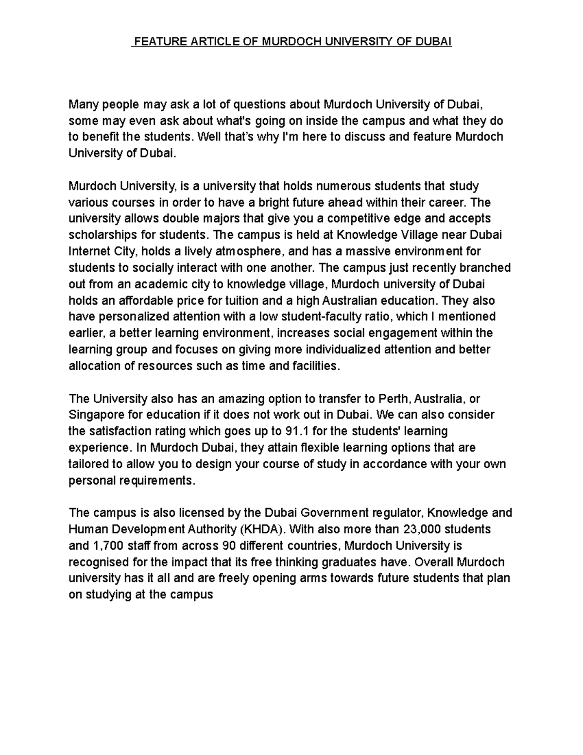 Assessment 2 Feature Article and Press Release - Strategic ...