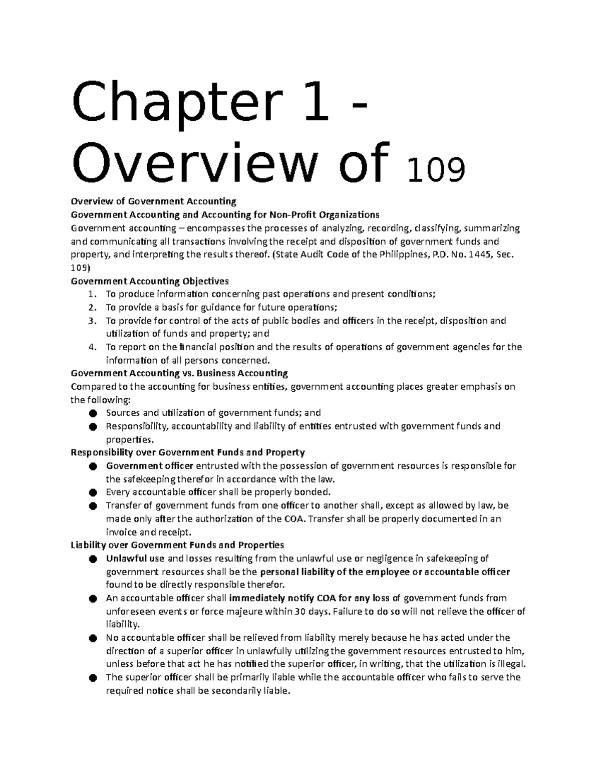 Government Accounting Introductions - Chapter 1 - Overview Of 109 ...