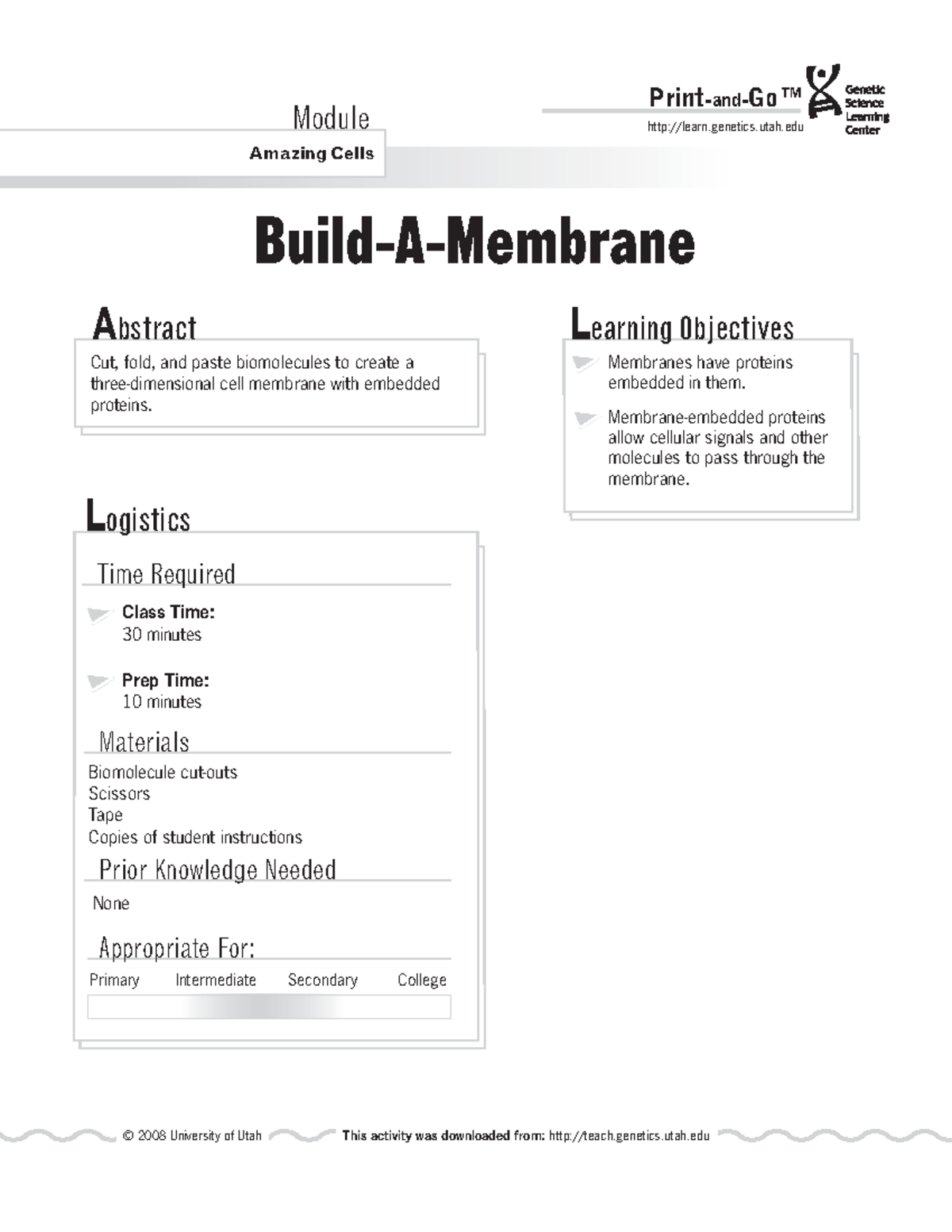 Build AMembrane - Module Amazing Cells Build-A-Membrane © 2008 ...