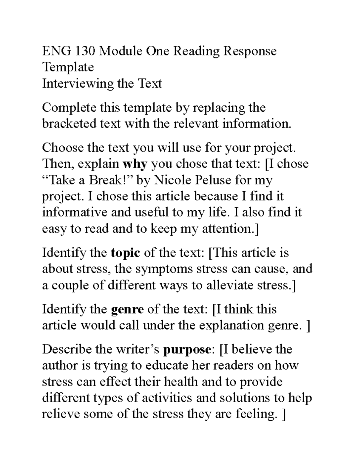 ENG 130 Module One Reading Response Template - ENG 130 Module One ...