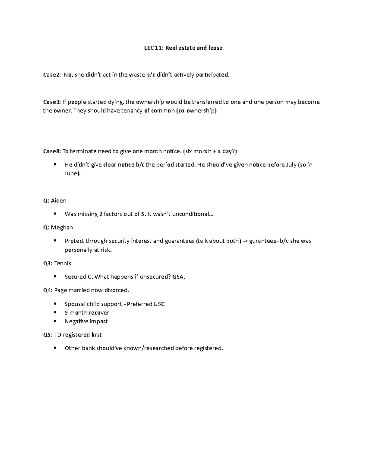 Class 11 Real Estate & Lease - LEC 11: Real estate and lease Case2 : No 